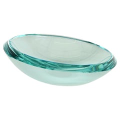 Max Ingrand Crystal Turquoise Bowl or Vanity Tray by Fontana Arte, Italy 1950s