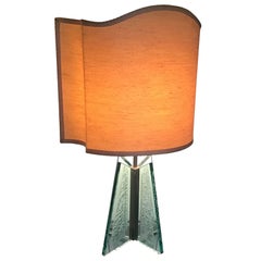 Max Ingrand F.A. Table Lamp Glass Metal Lampshade in Fabric, 1960, Italy