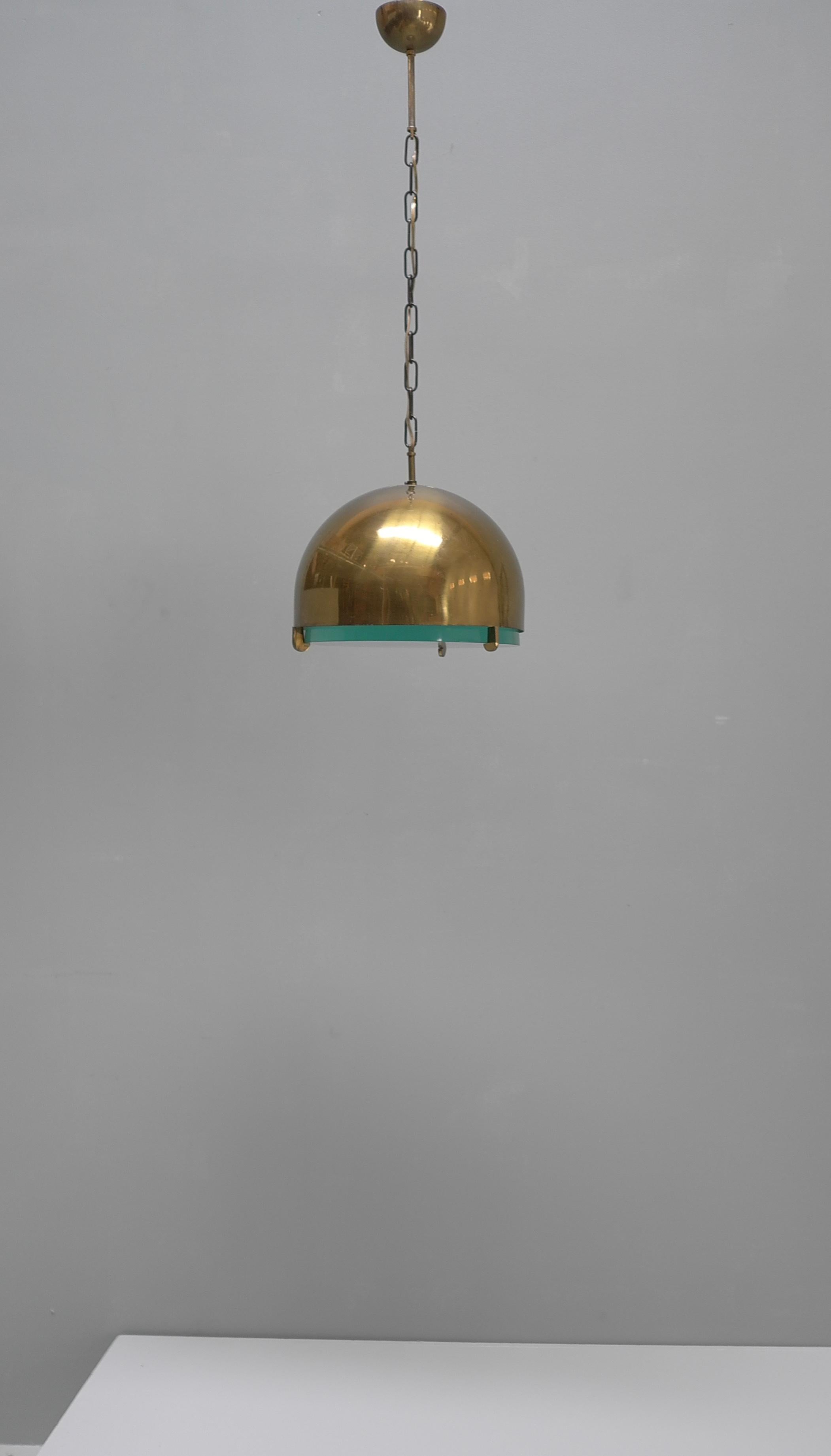 Mid-Century Modern Max ingrand Fontana Arte Brass and Glass Pendant Mod. 2409, Italy, 1960s For Sale
