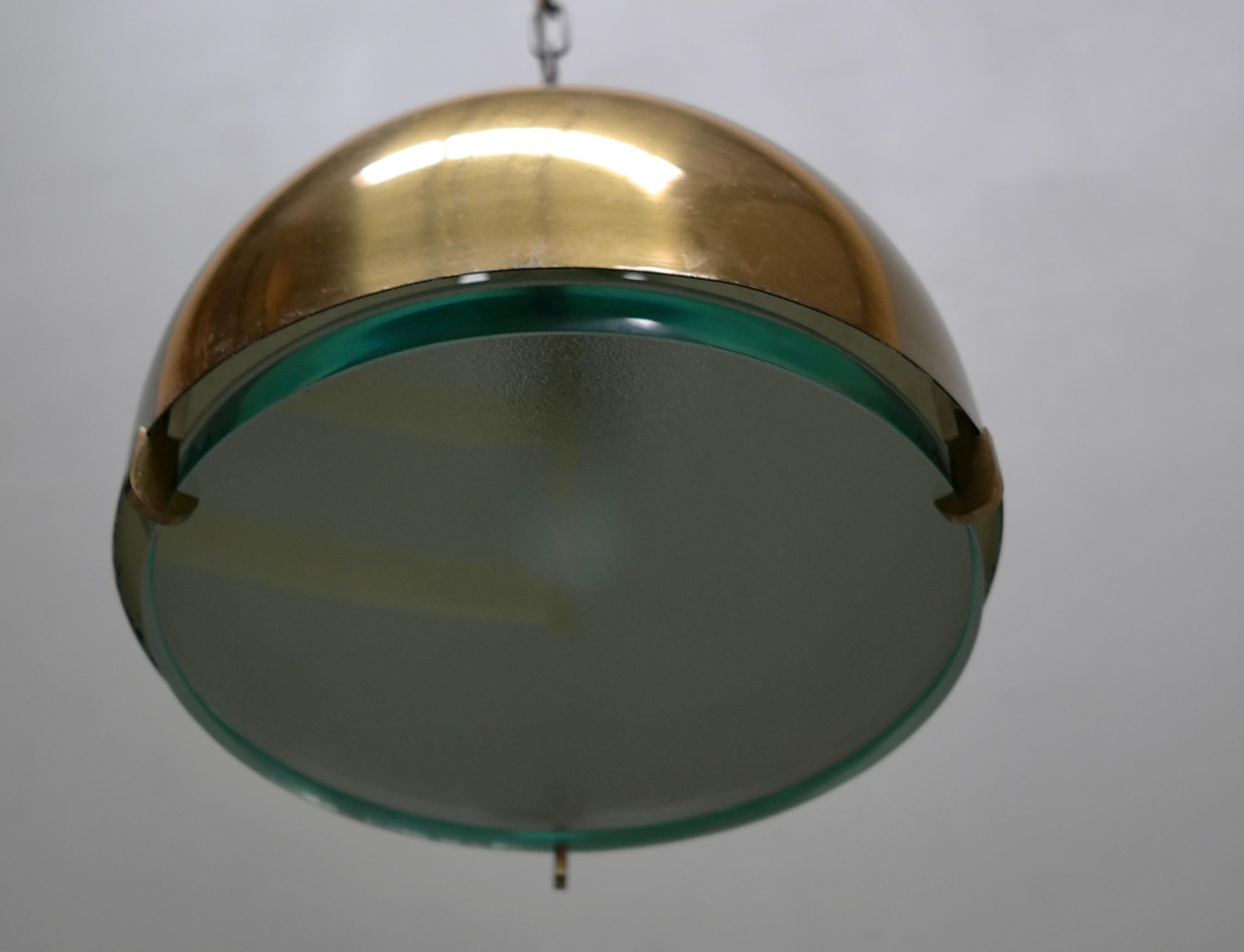 Mid-20th Century Max ingrand Fontana Arte Brass and Glass Pendant Mod. 2409, Italy, 1960s For Sale