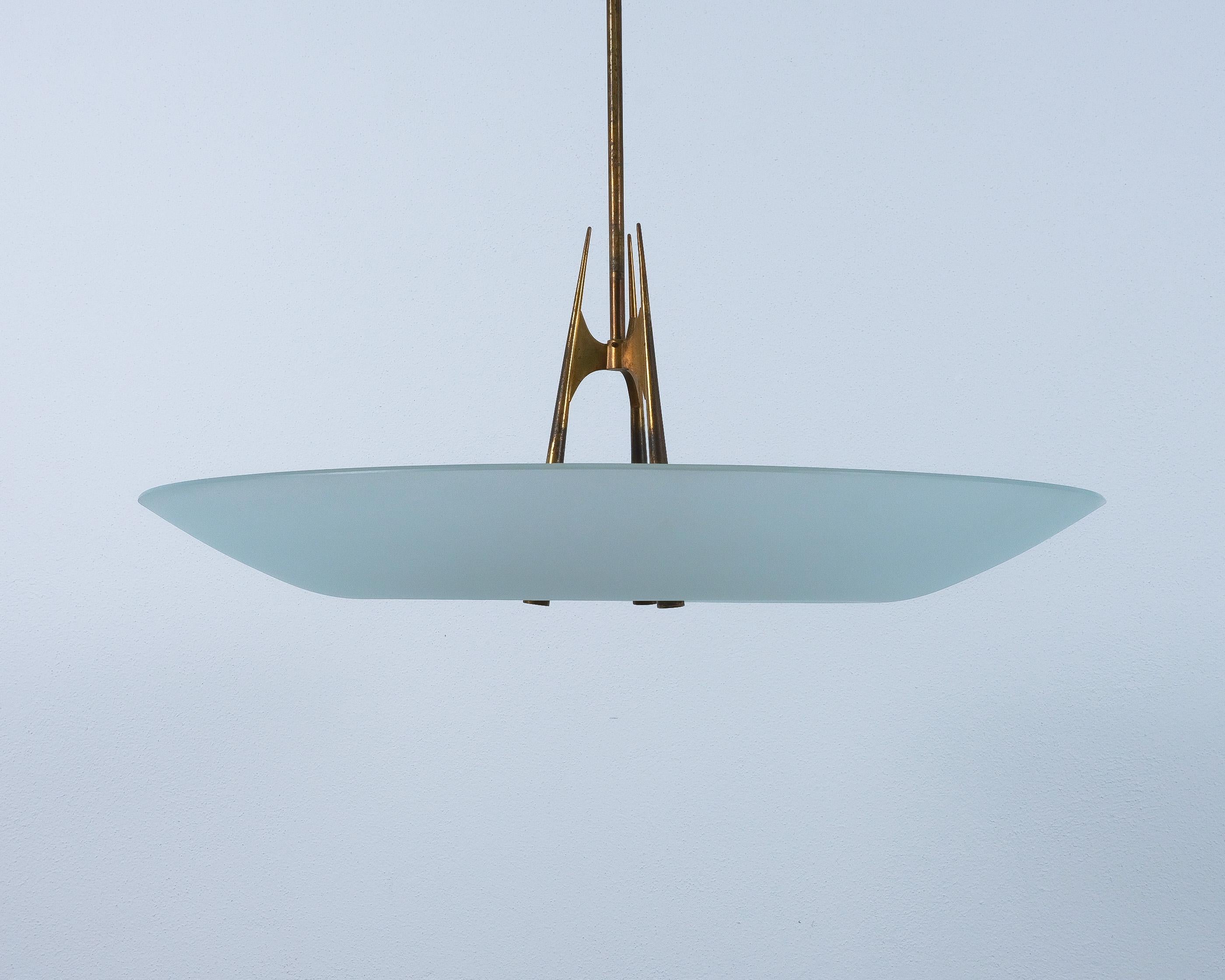 Max Ingrand Fontana Arte Chandelier Light Mod. 1758  Glass Brass, 1960 For Sale 7