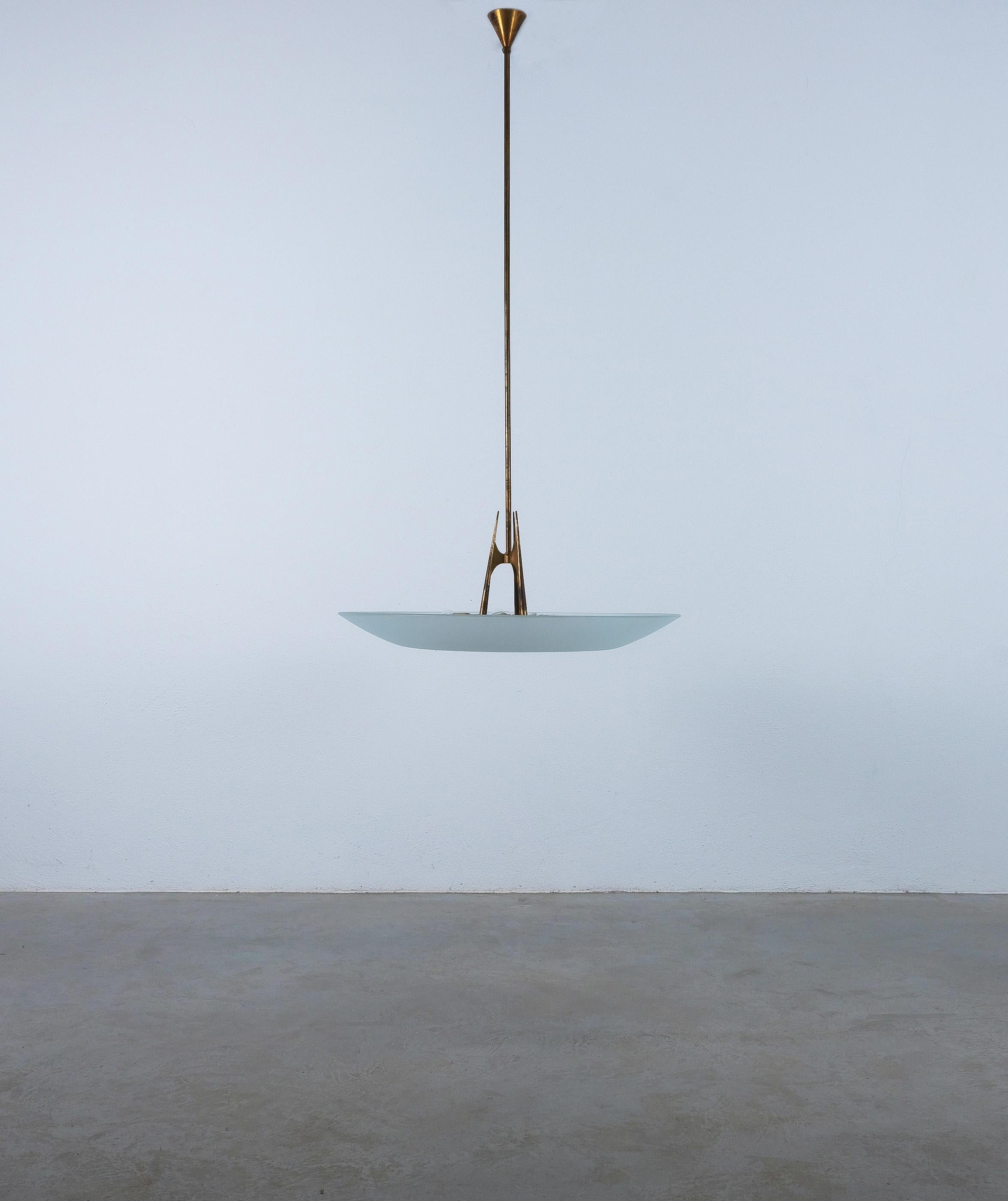 Italian Max Ingrand Fontana Arte Chandelier Light Mod. 1758  Glass Brass, 1960 For Sale