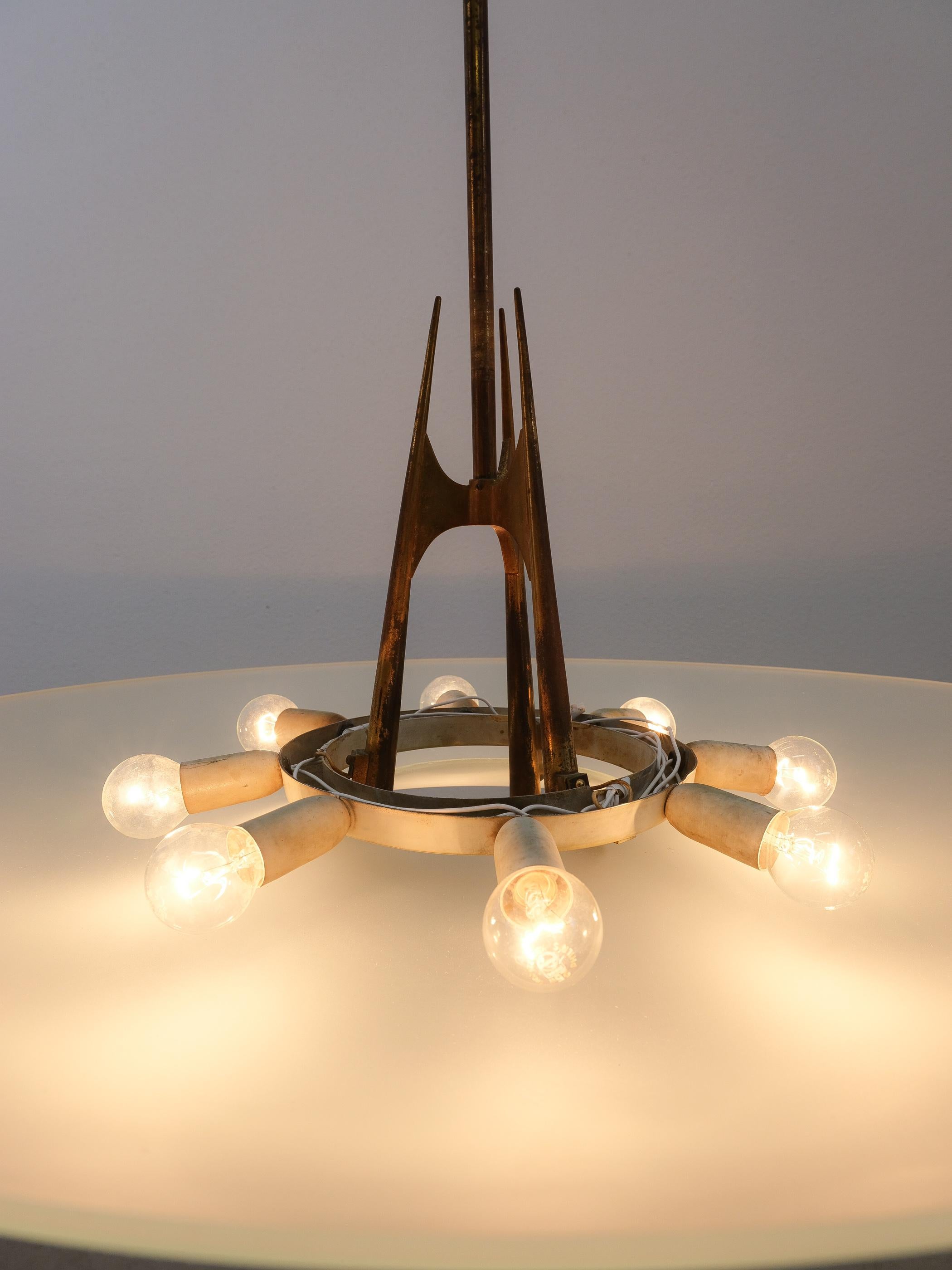 Max Ingrand Fontana Arte Chandelier Light Mod. 1758  Glass Brass, 1960 For Sale 1