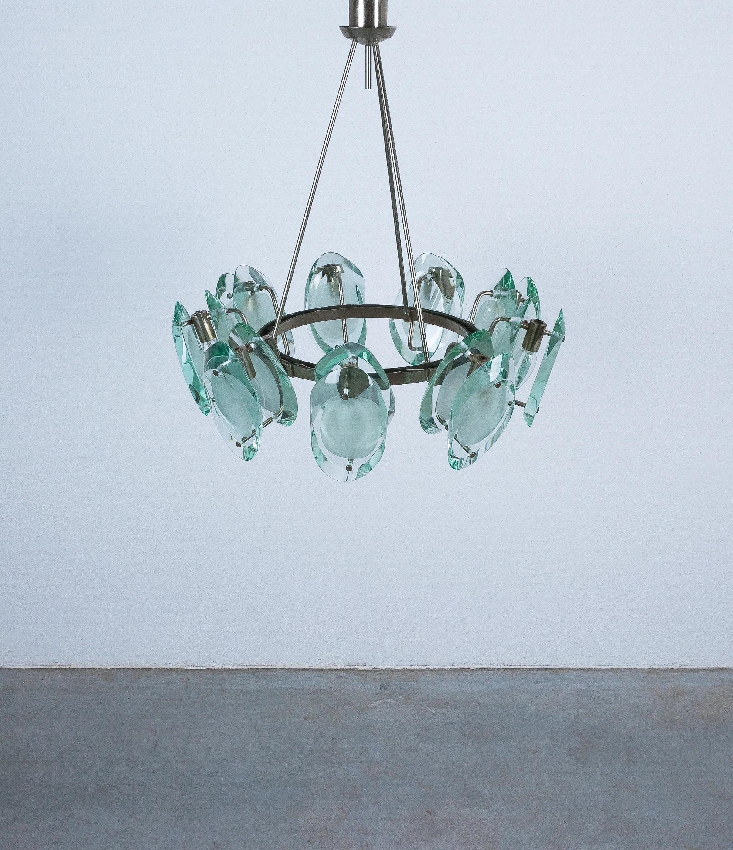 Max Ingrand Fontana Arte Chandelier Suspension Light Mod. 1088 Glass Brass, 1959 en venta 2