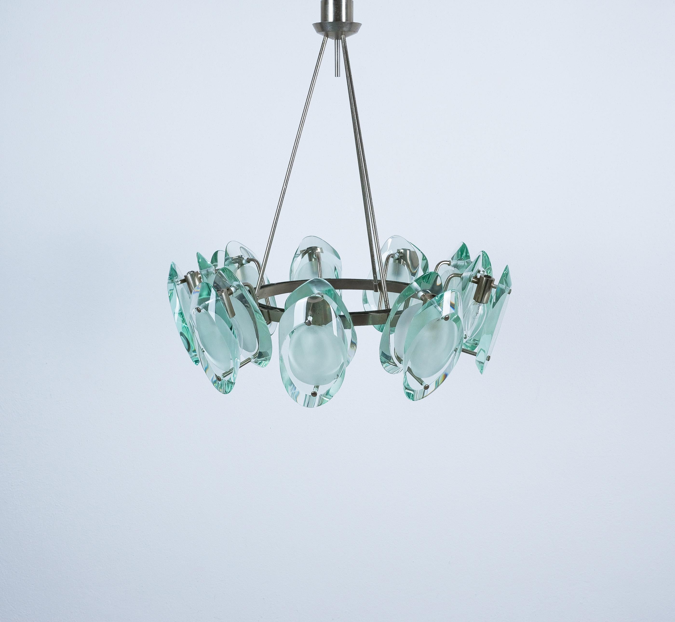 Max Ingrand Fontana Arte Chandelier Suspension Light Mod. 1088 Glass Brass, 1959 en venta 3