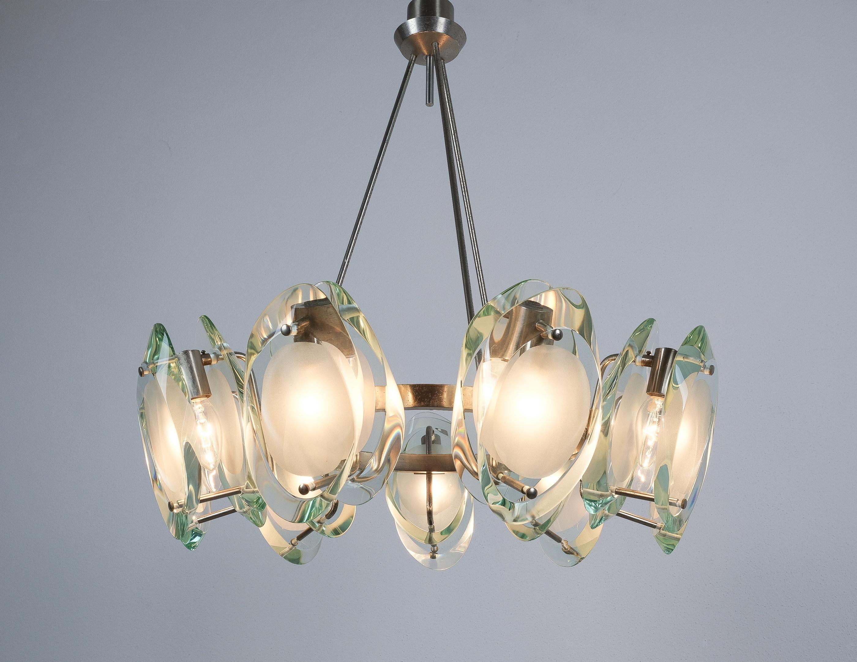 Max Ingrand Fontana Arte Chandelier Suspension Light Mod. 1088 Glass Brass, 1959 en venta 4