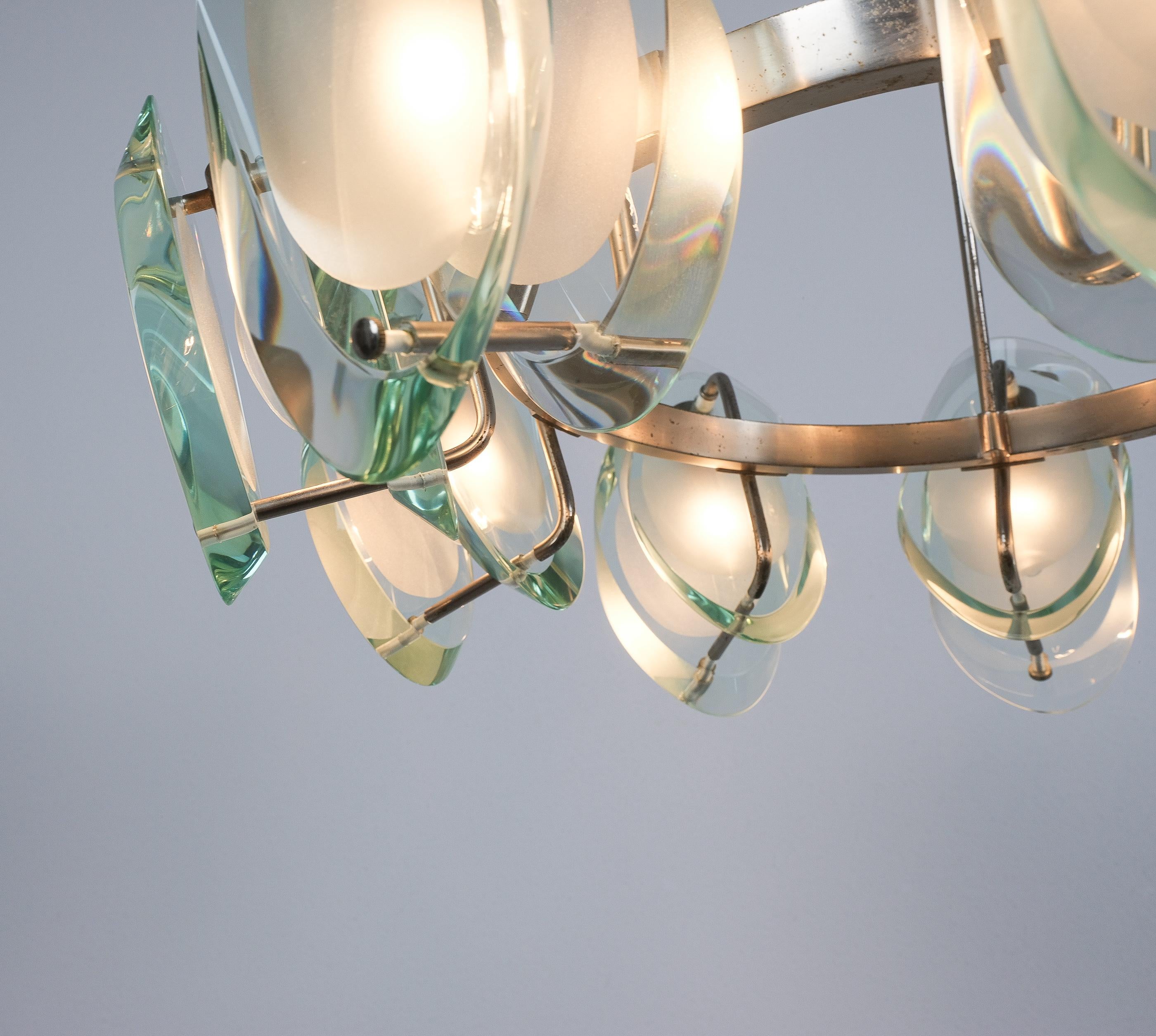 Max Ingrand Fontana Arte Chandelier Suspension Light Mod. 1088 Glass Brass, 1959 en venta 5