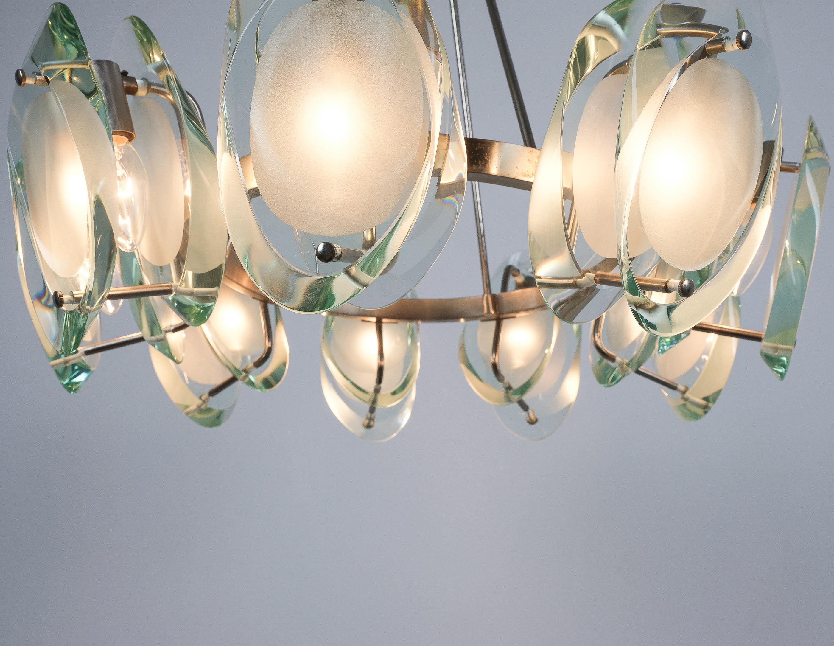 Max Ingrand Fontana Arte Chandelier Suspension Light Mod. 1088 Glass Brass, 1959 en venta 6