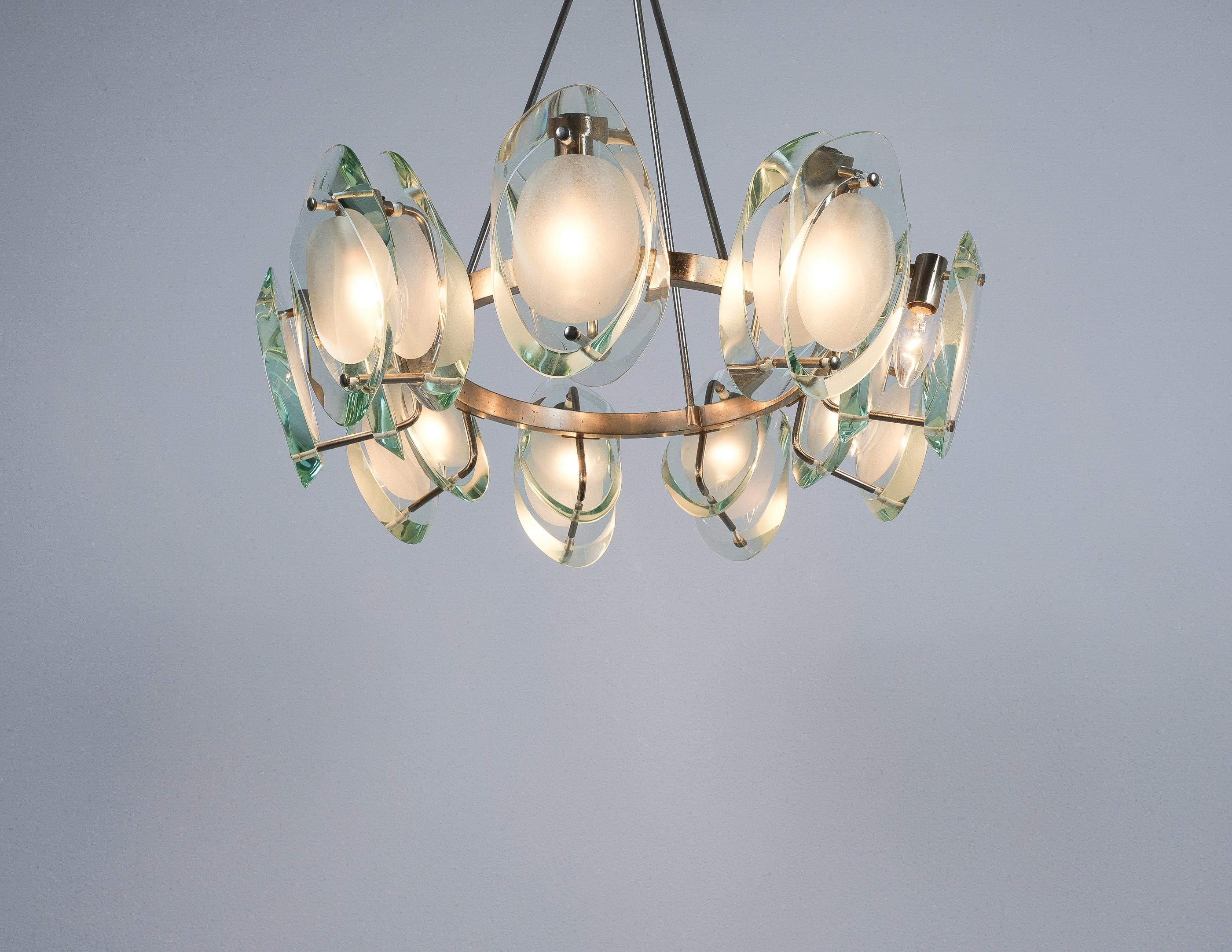Max Ingrand Fontana Arte Chandelier Suspension Light Mod. 1088 Glass Brass, 1959 en venta 7