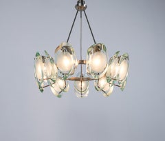 Max Ingrand Fontana Arte Chandelier Suspension Light Mod. 1088 Glass Brass, 1959