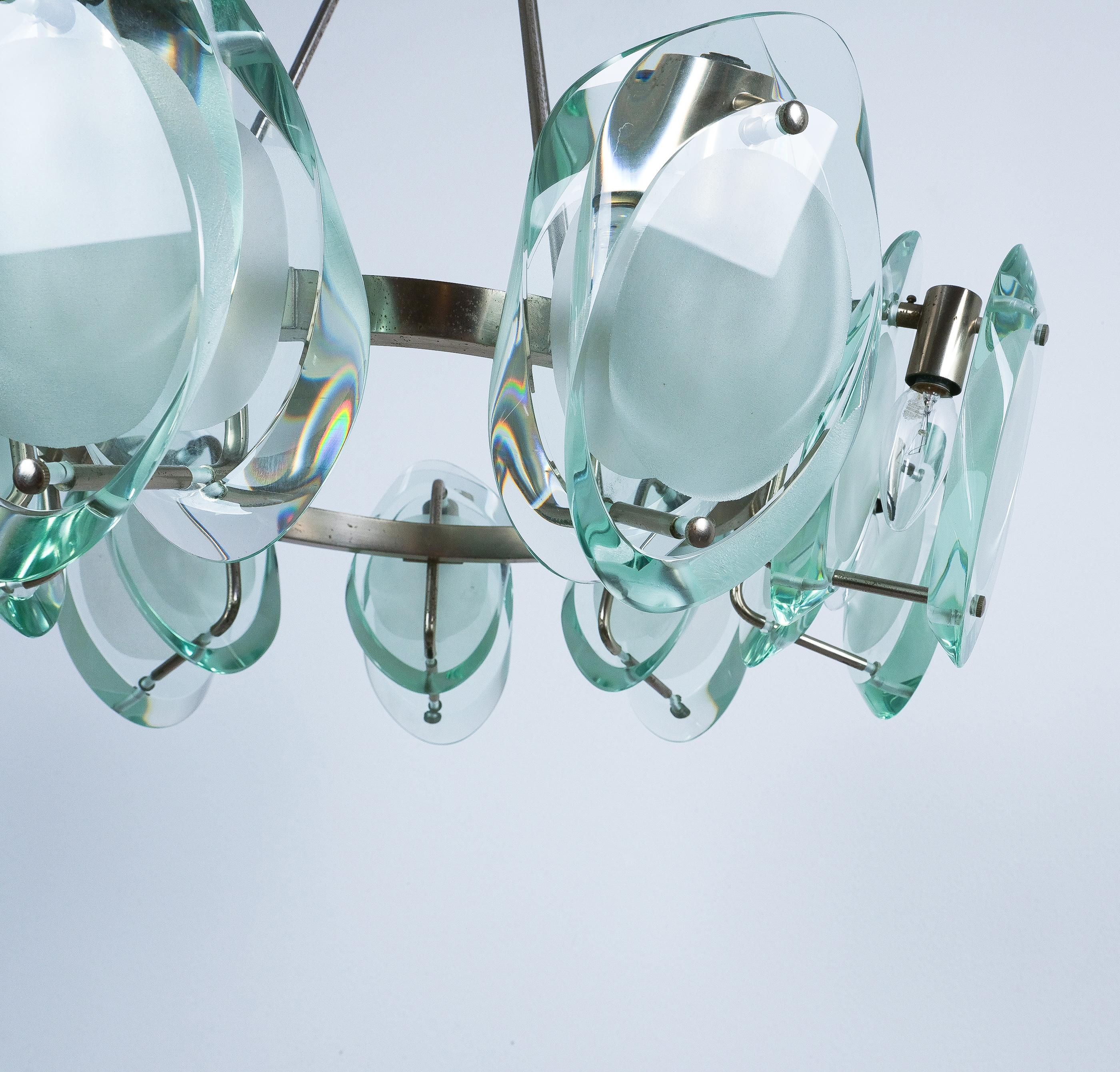 Max Ingrand Fontana Arte Chandelier Suspension Light Mod. 1088 Glass Brass, 1959 en venta 1