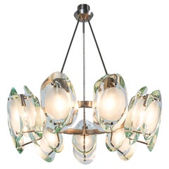 Max Ingrand Fontana Arte Chandelier Suspension Light Mod. 1088 Glass Brass, 1959