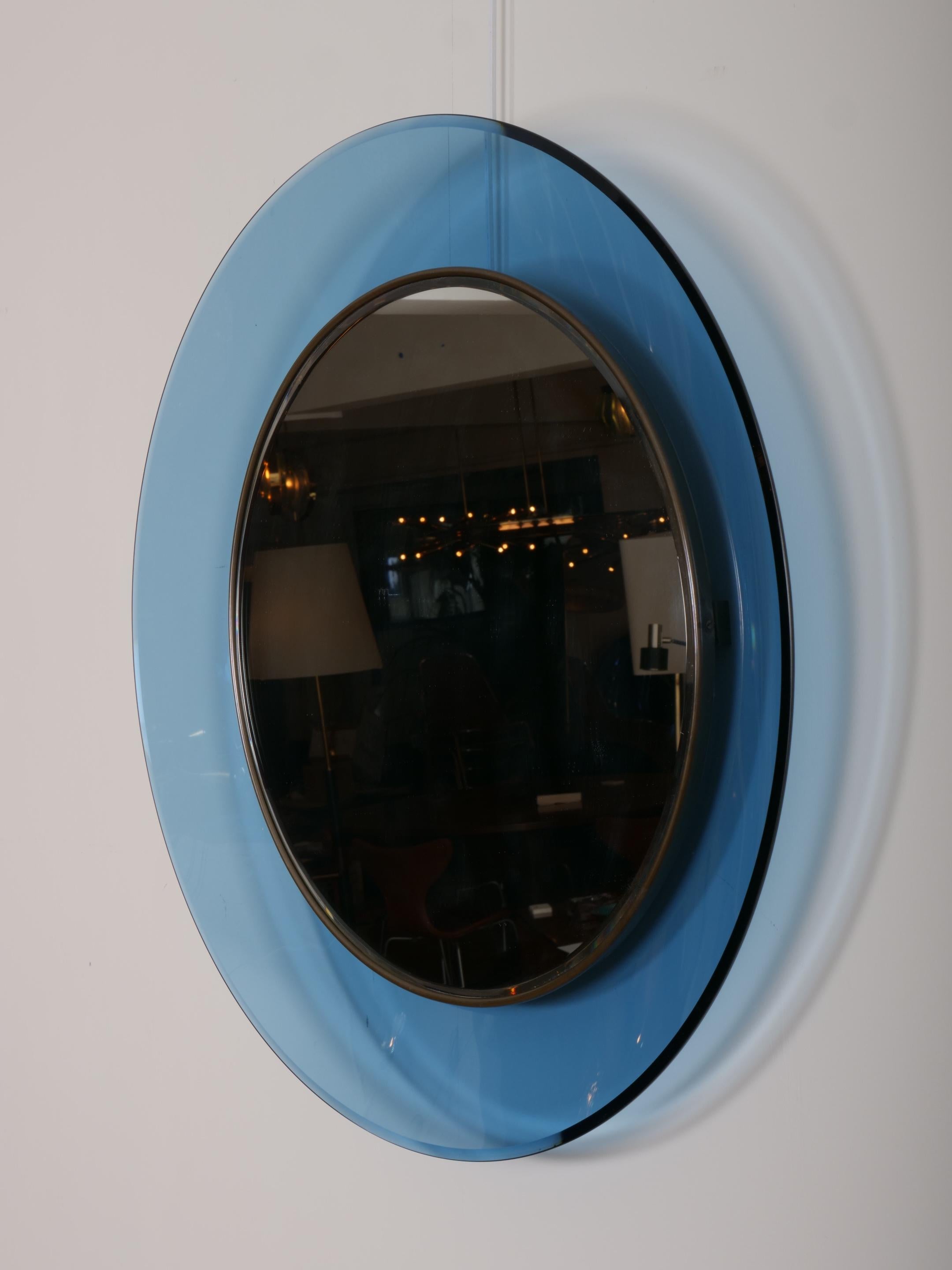 italien Max Ingrand, Fontana Arte miroir circulaire bleu concave en vente