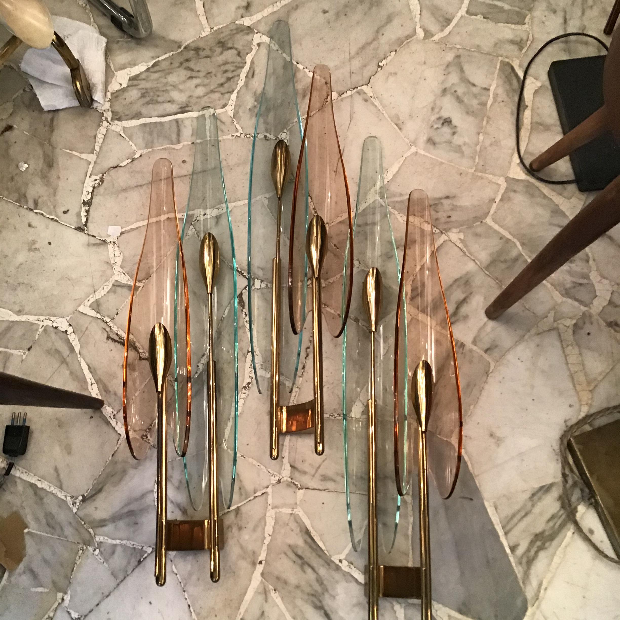 Max Ingrand Fontana Arte “Dahlia” Brass Glass 1955 Italy For Sale 5