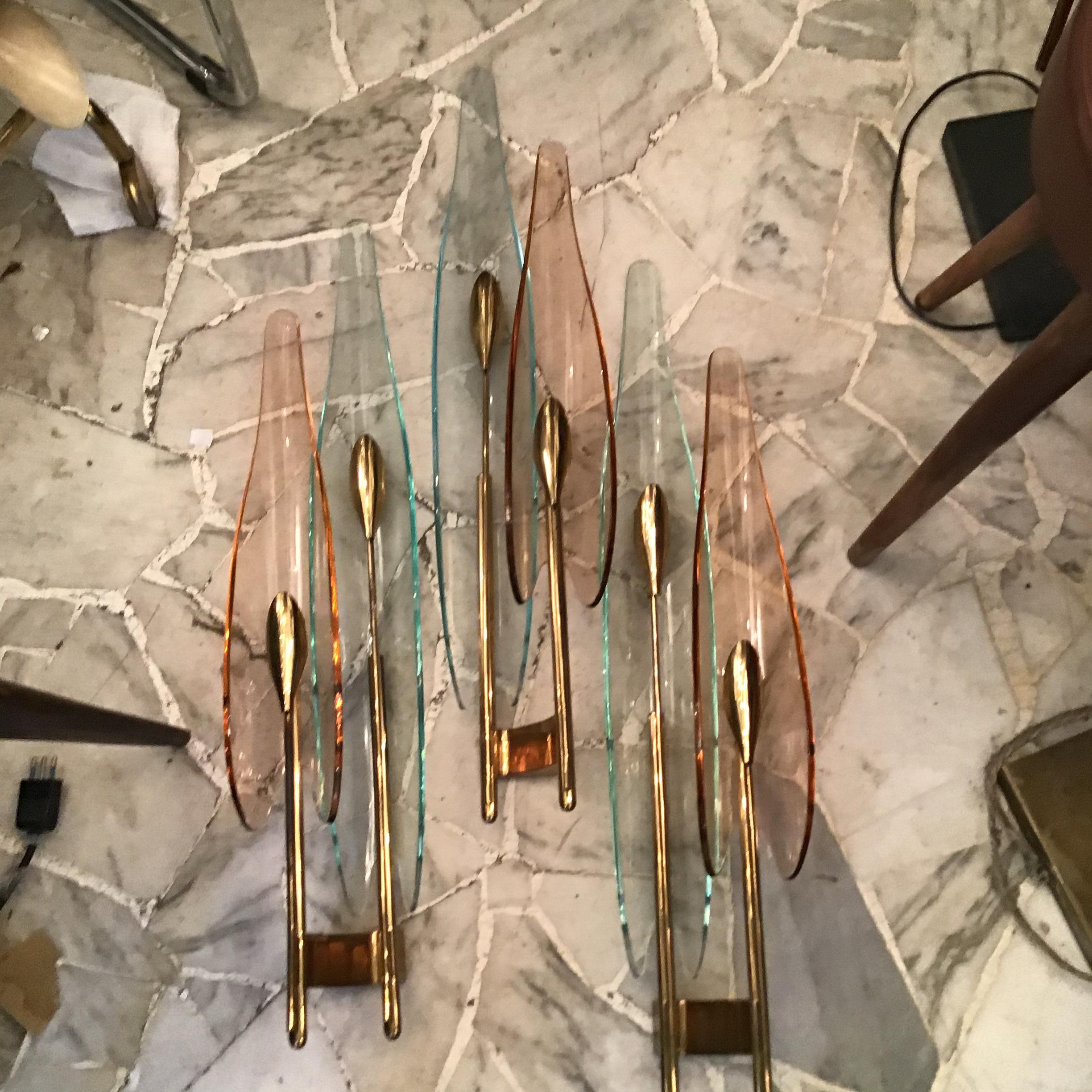 Other Max Ingrand Fontana Arte “Dahlia” Brass Glass 1955 Italy For Sale