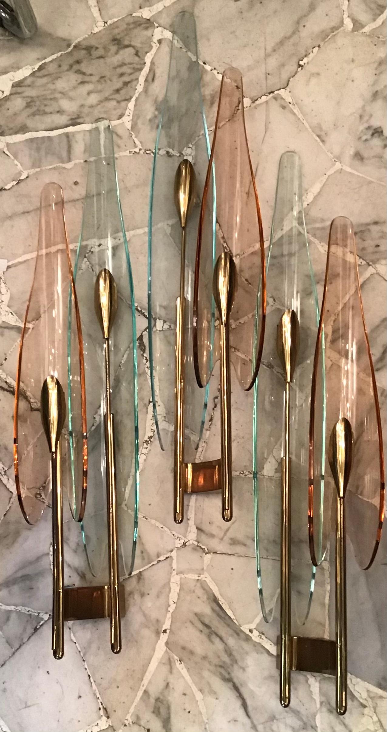 Mid-20th Century Max Ingrand Fontana Arte “Dahlia” Brass Glass 1955 Italy For Sale