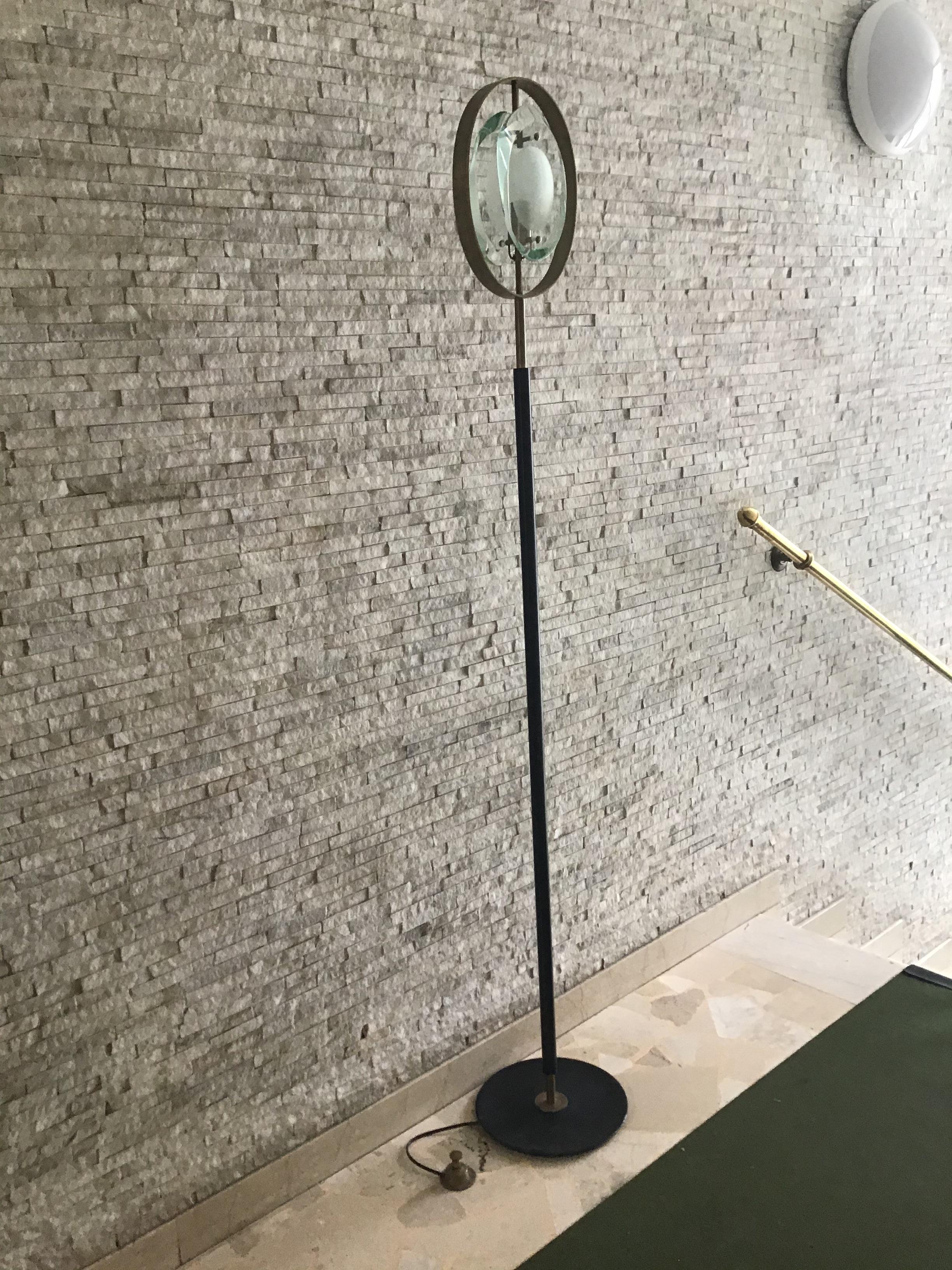 Max Ingrand Fontana Arte Floor Lamp Brass Cristal, 1960, Italy 8