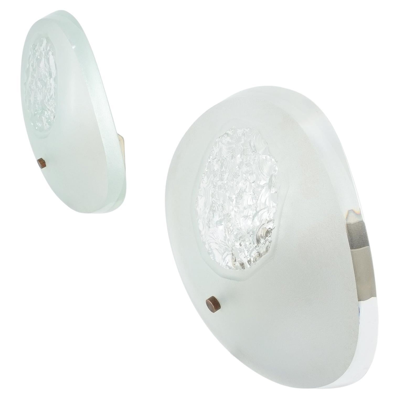 Max Ingrand Fontana Arte, Model 1944 Thick Glass Sconces 3 Pieces, Italy, 1960