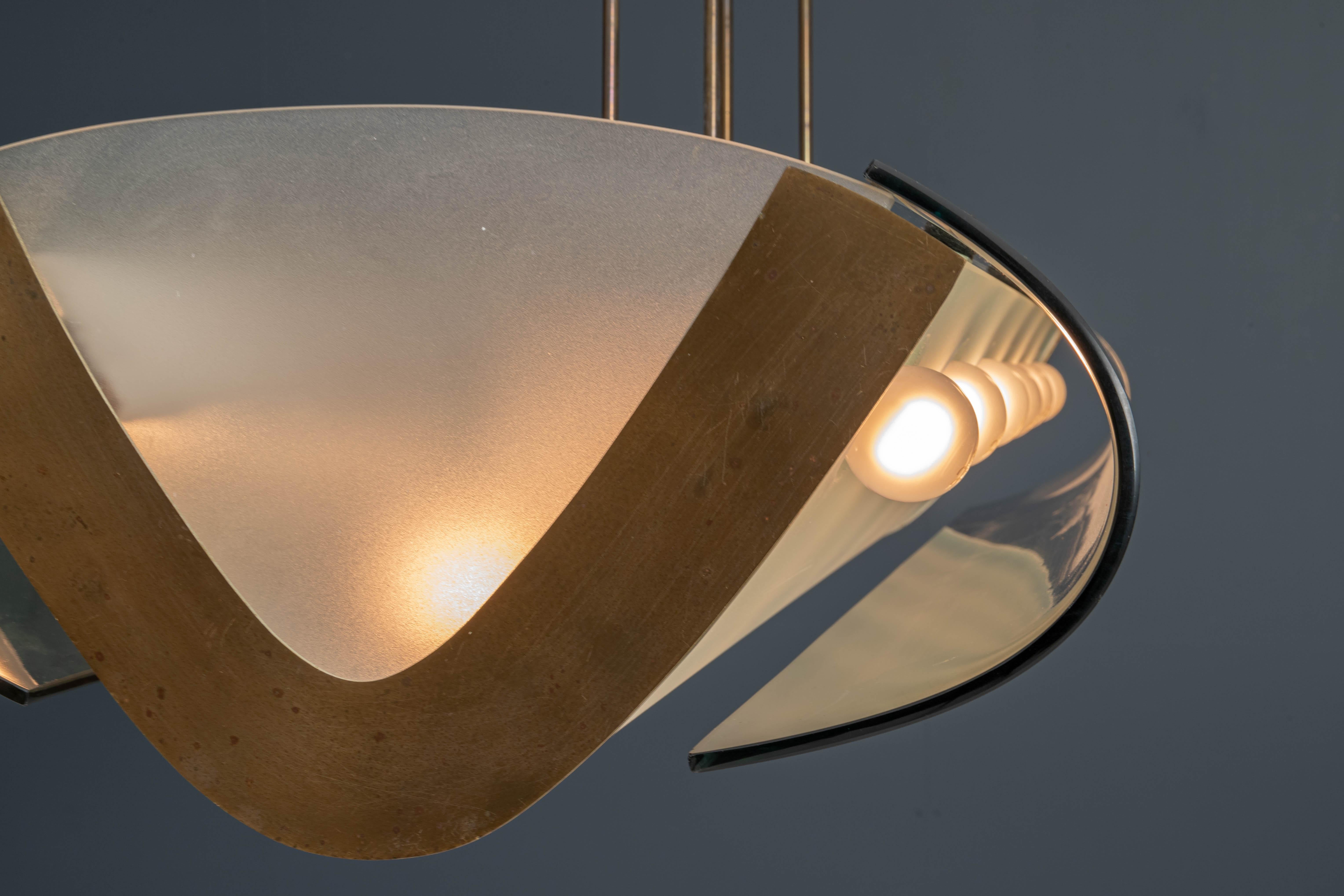 Max Ingrand Fontana Arte n. 2296 Lampada da soffitto in vetro, ottone e metallo, 1964 In condizioni ottime in vendita a Uithoorn, NL
