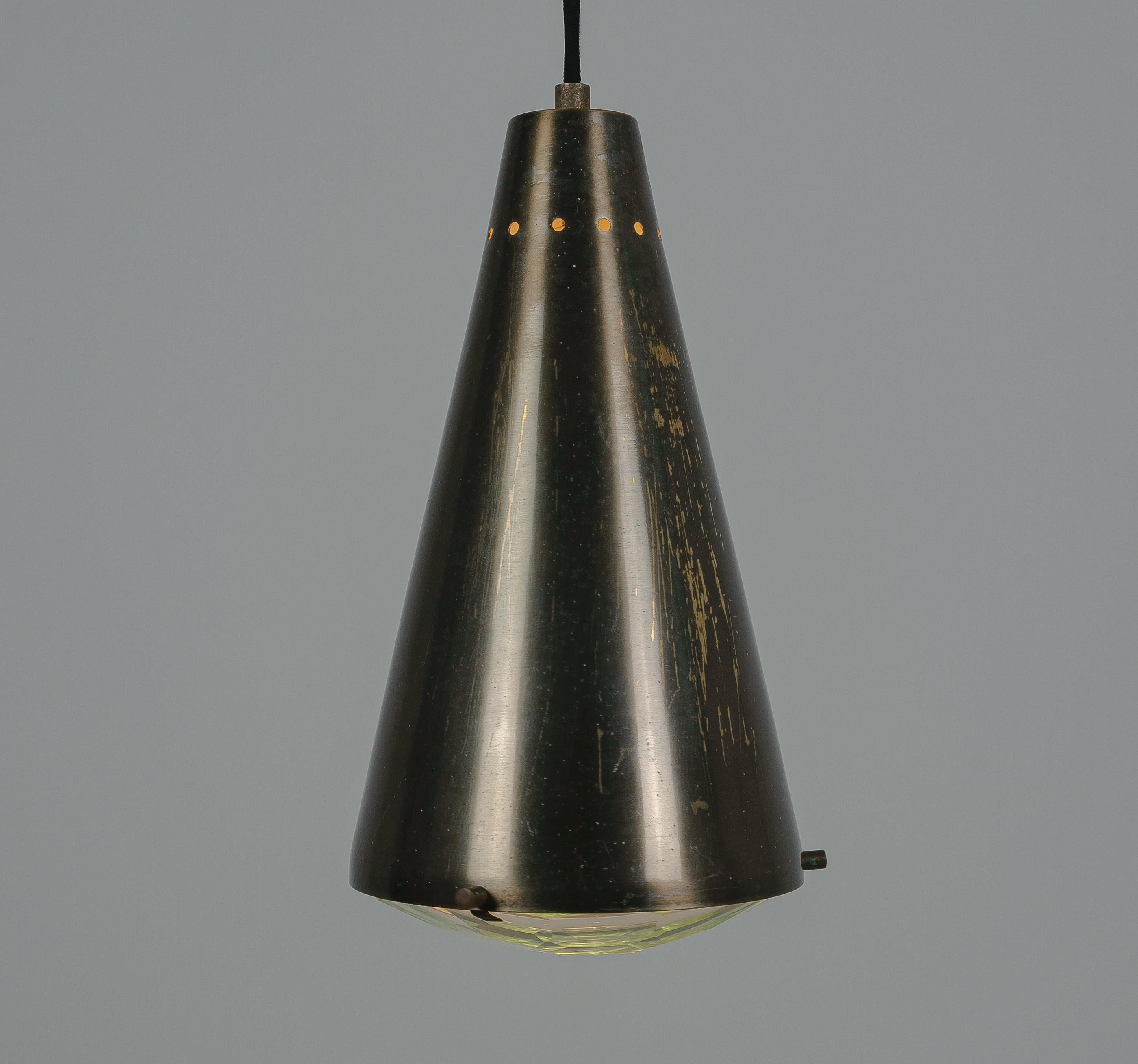 Max Ingrand Fontana Arte Pendant Lamp Lantern Glass Brass, Italy, 1960s For Sale 3