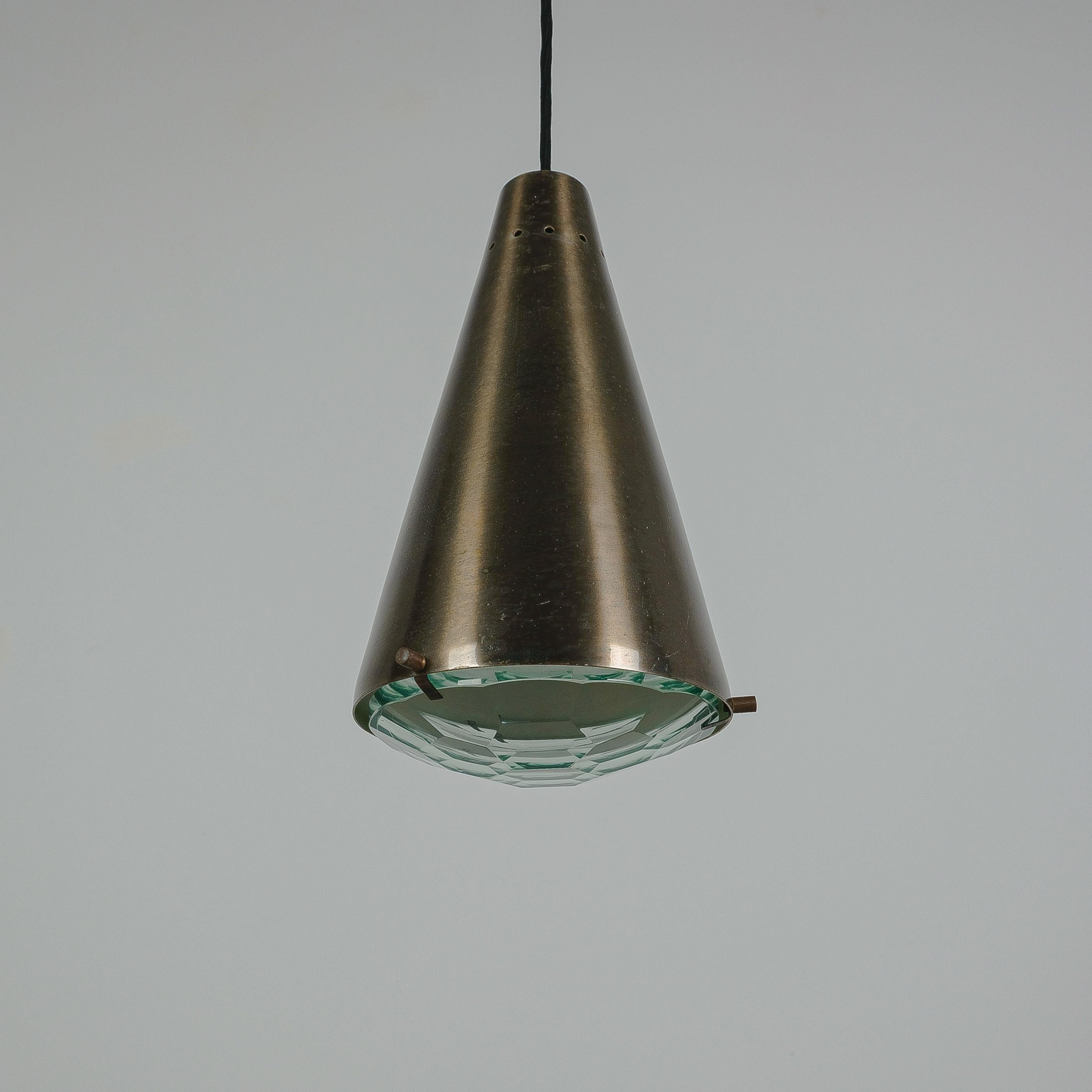 Max Ingrand Fontana Arte Pendant Lamp Lantern Glass Brass, Italy, 1960s For Sale 4
