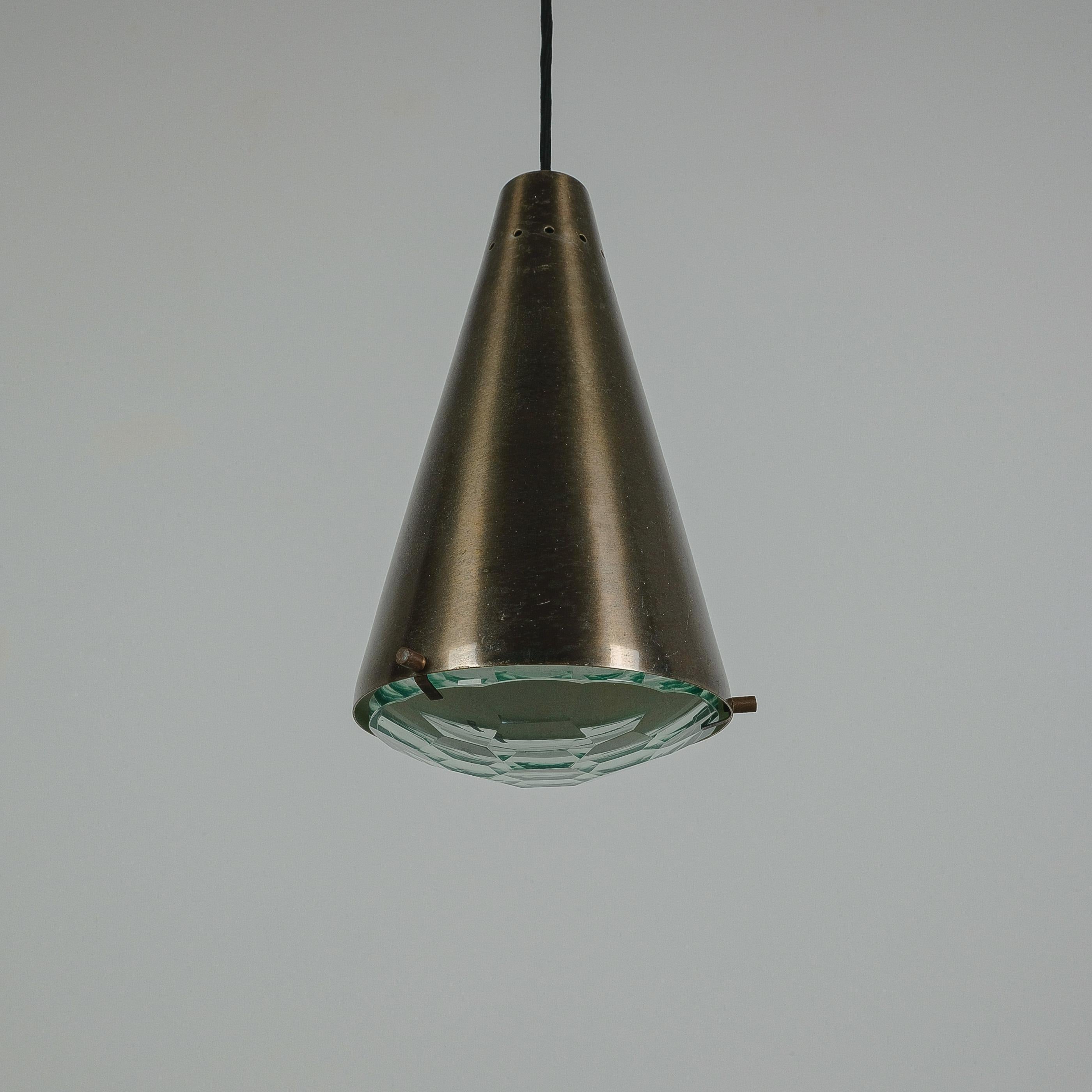 Max Ingrand Fontana Arte Pendant Lamp Lantern Glass Brass, Italy, 1960s For Sale 6