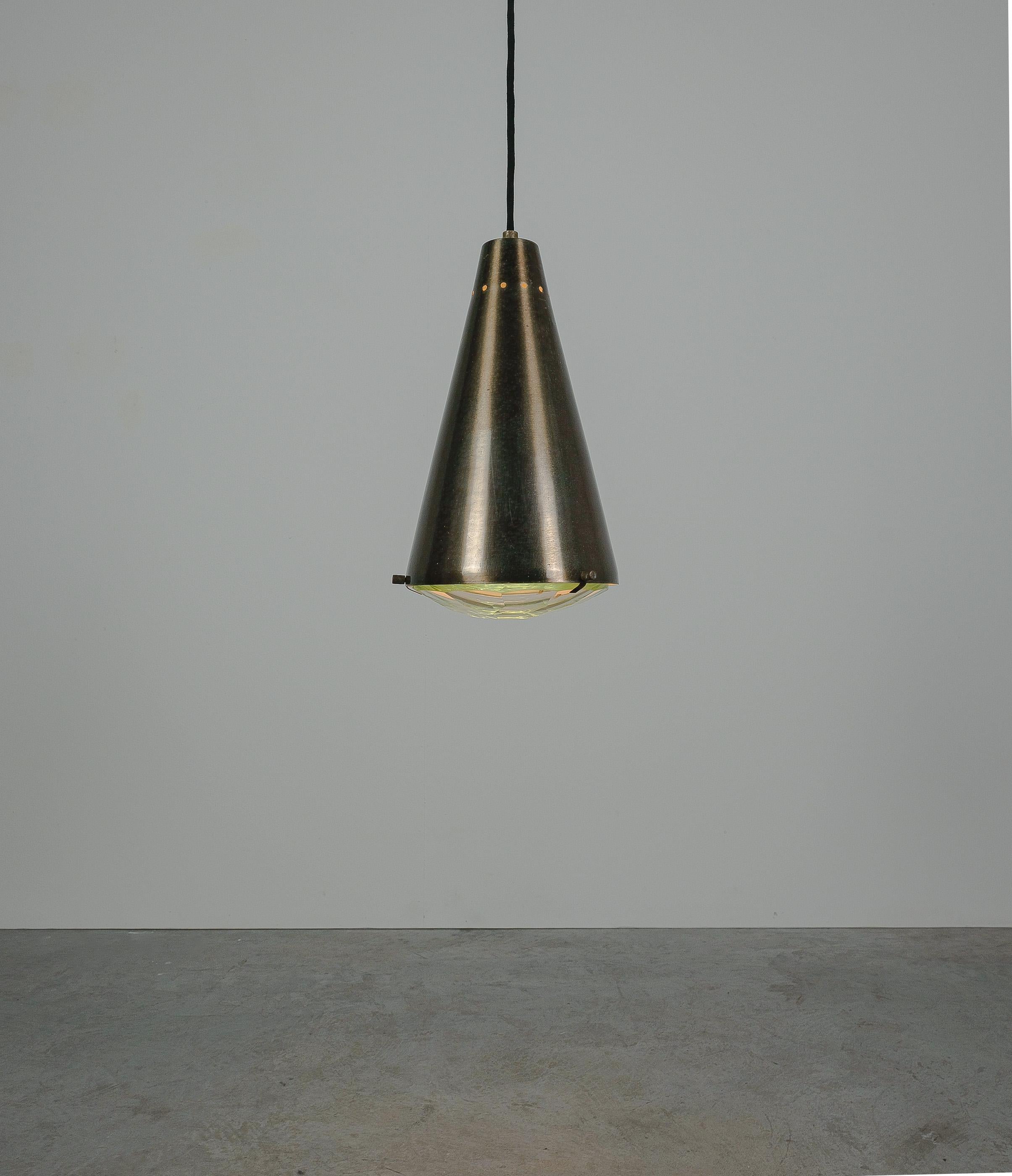 Italian Max Ingrand Fontana Arte Pendant Lamp Lantern Glass Brass, Italy, 1960s For Sale