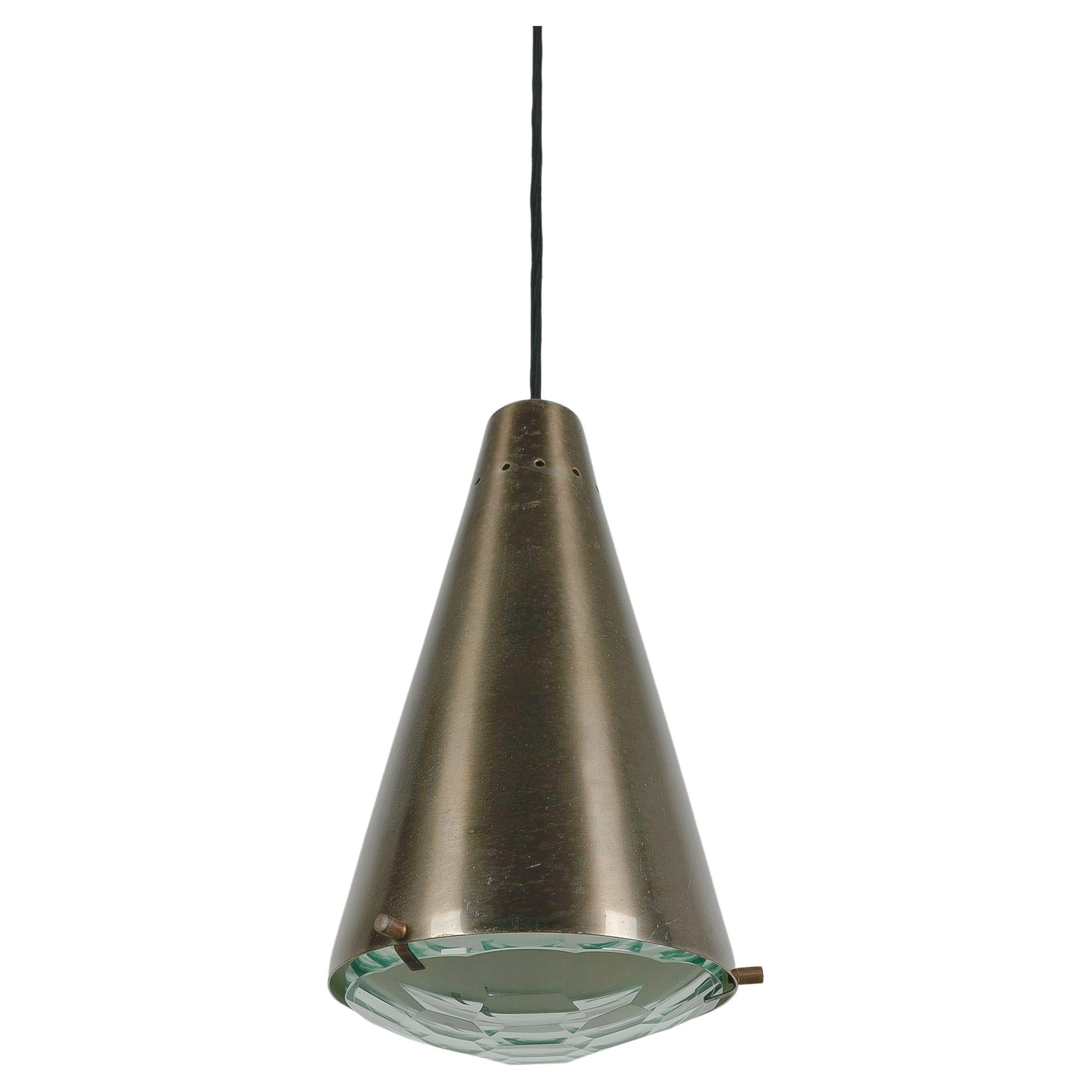 Max Ingrand Fontana Arte Pendant Lamp Lantern Glass Brass, Italy, 1960s For Sale 7