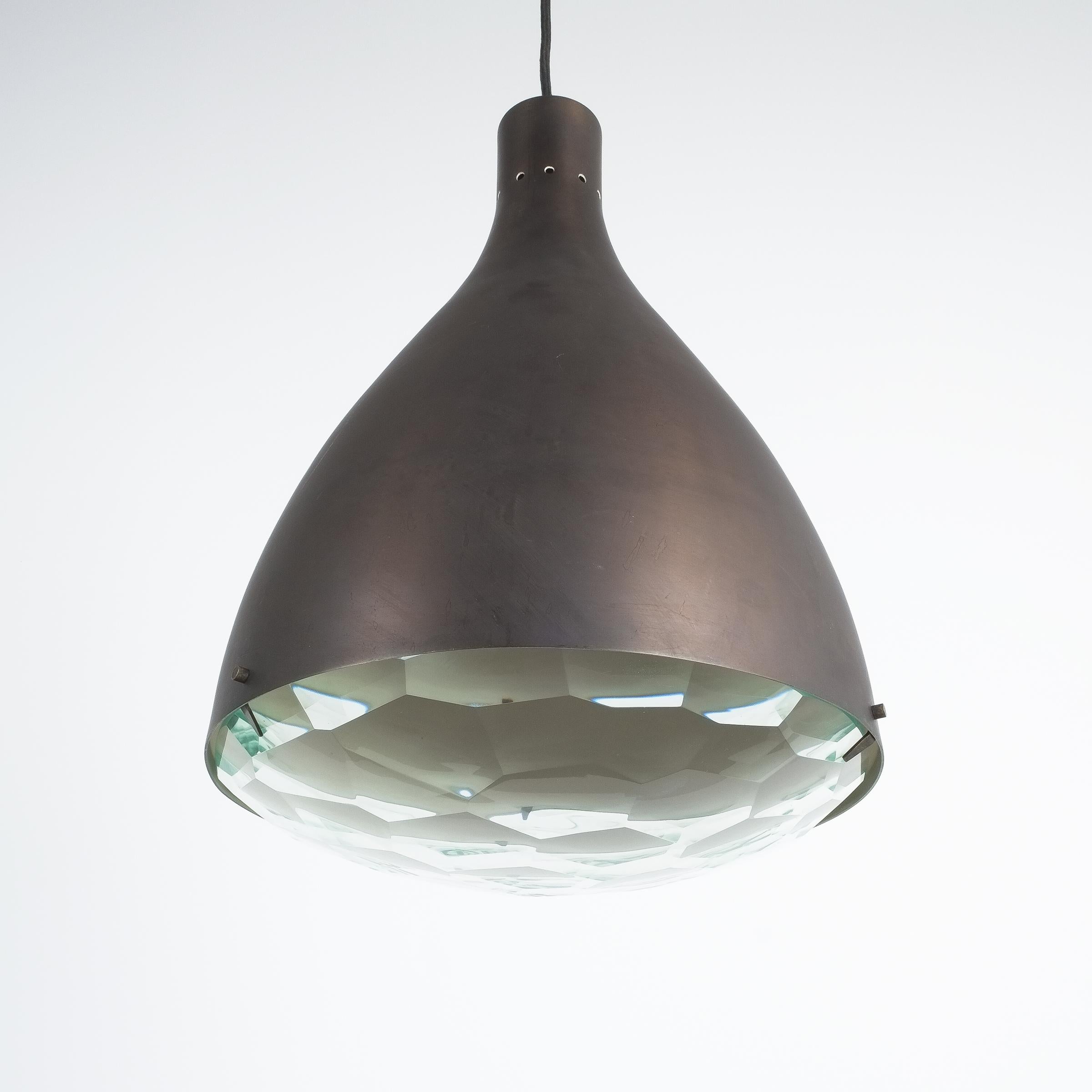 Mid-20th Century Max Ingrand Fontana Arte Pendant Lamp Mod. 2220 Glass Brass, Italy, 1962