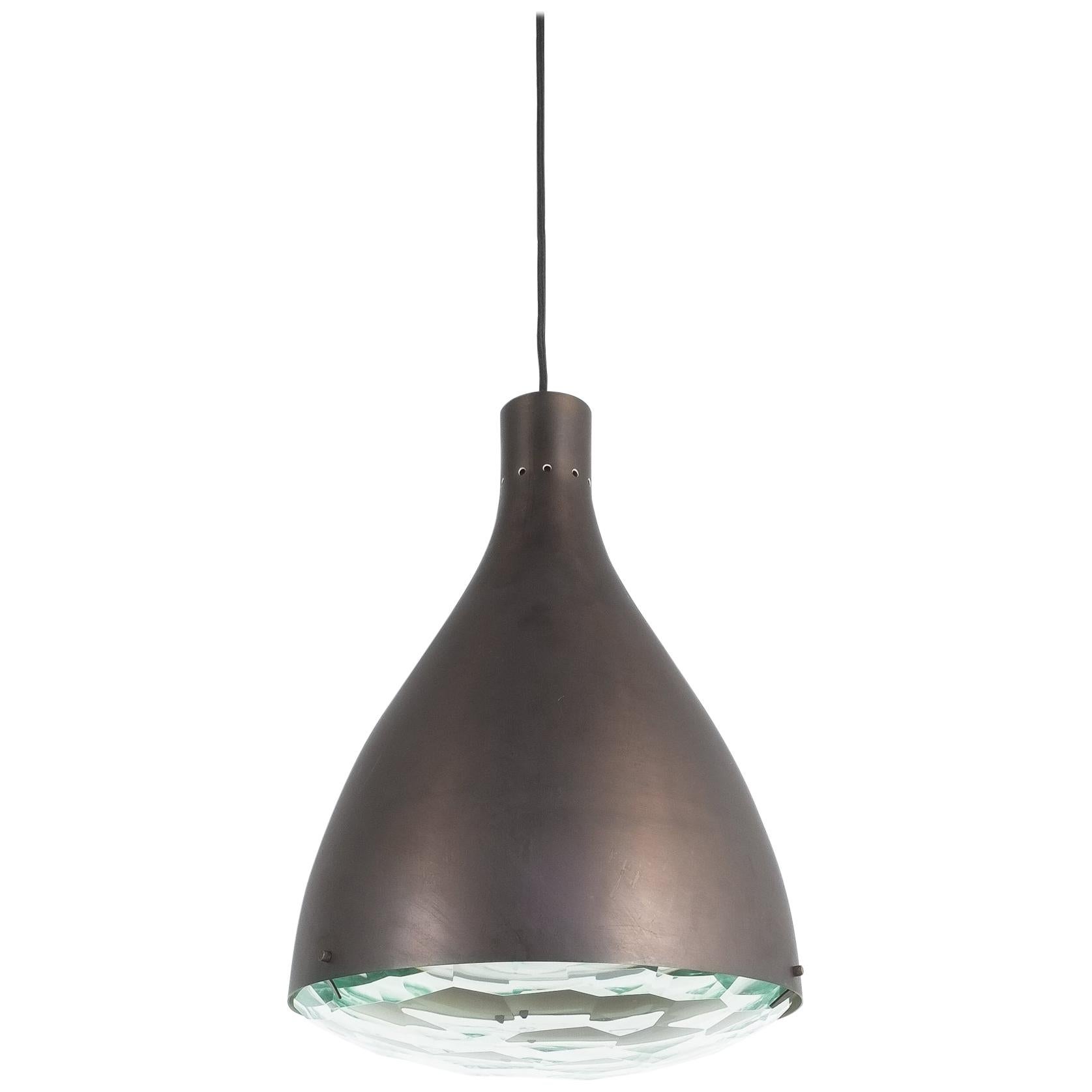 Max Ingrand Fontana Arte Pendant Lamp Mod. 2220 Glass Brass, Italy, 1962