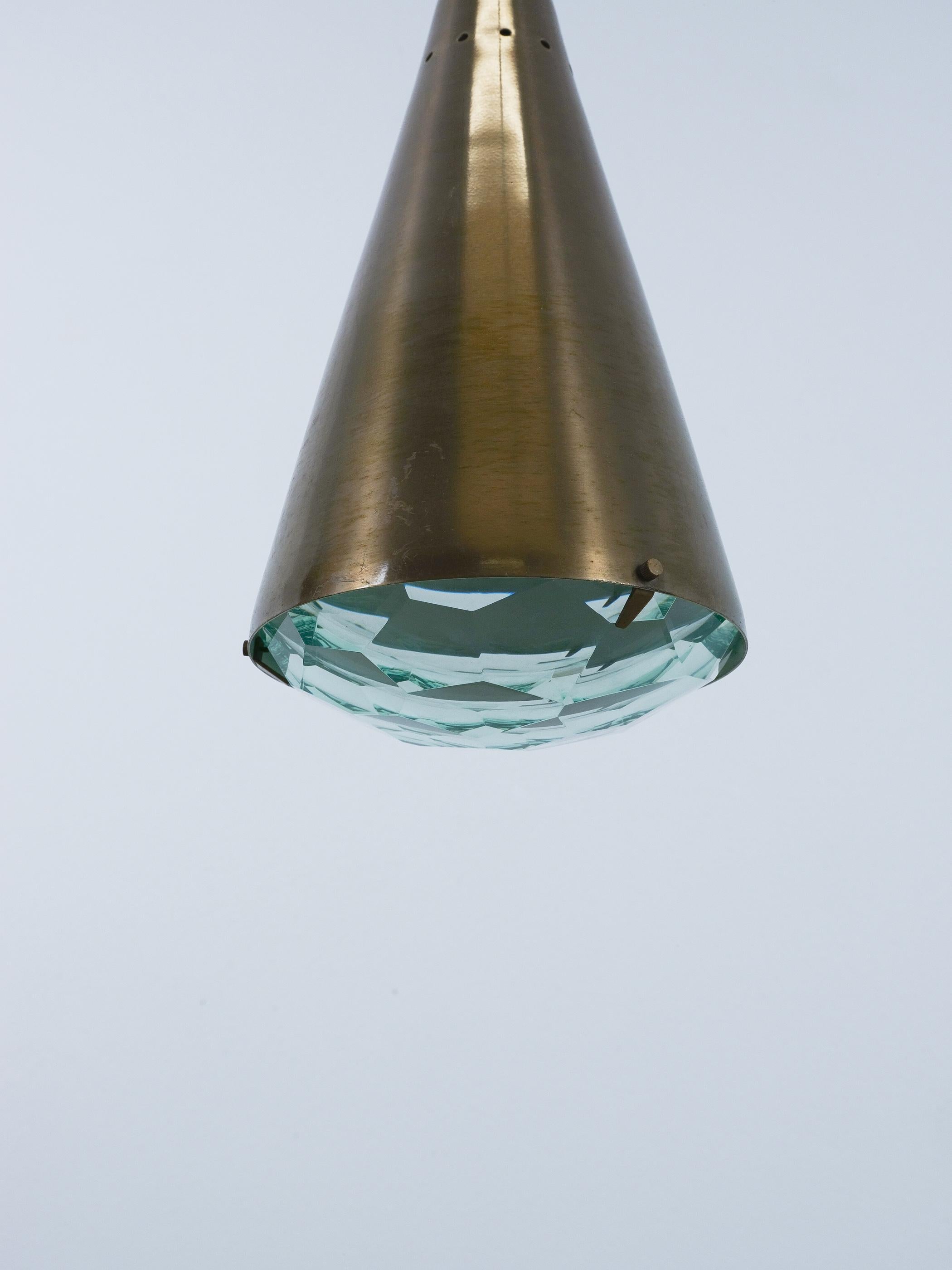 Max Ingrand Fontana Arte Pendant Lamps Glass Brass Mod. 1995, Italy, 1960s In Good Condition For Sale In Vienna, AT