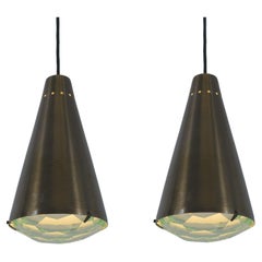 Max Ingrand Fontana Arte Pendant Lamps Glass Brass Mod. 1995, Italy, 1960s