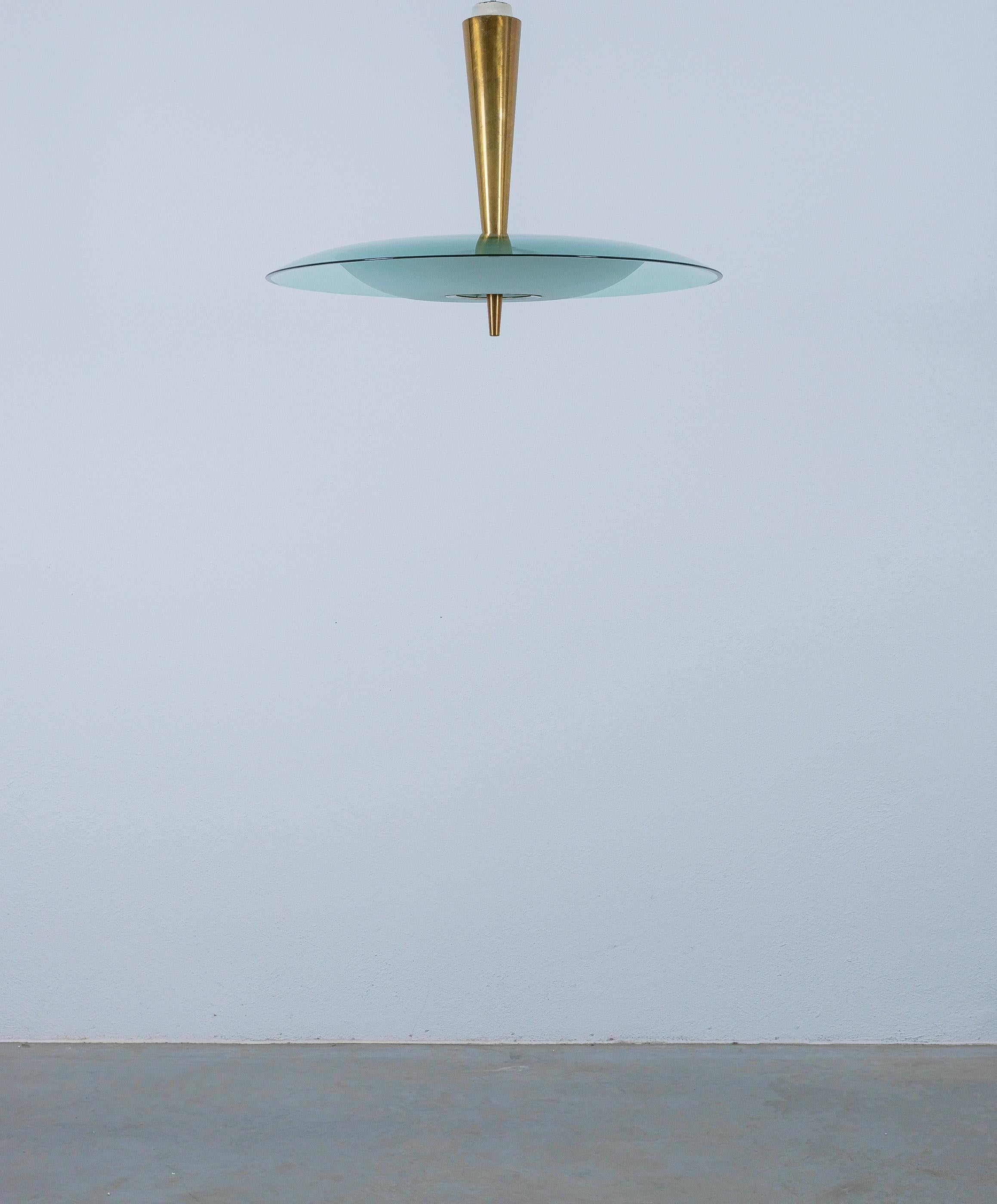 Max Ingrand Fontana Arte Semi Flush Mount Chandelier Mod. 1462 Glass Brass, 1960 For Sale 8