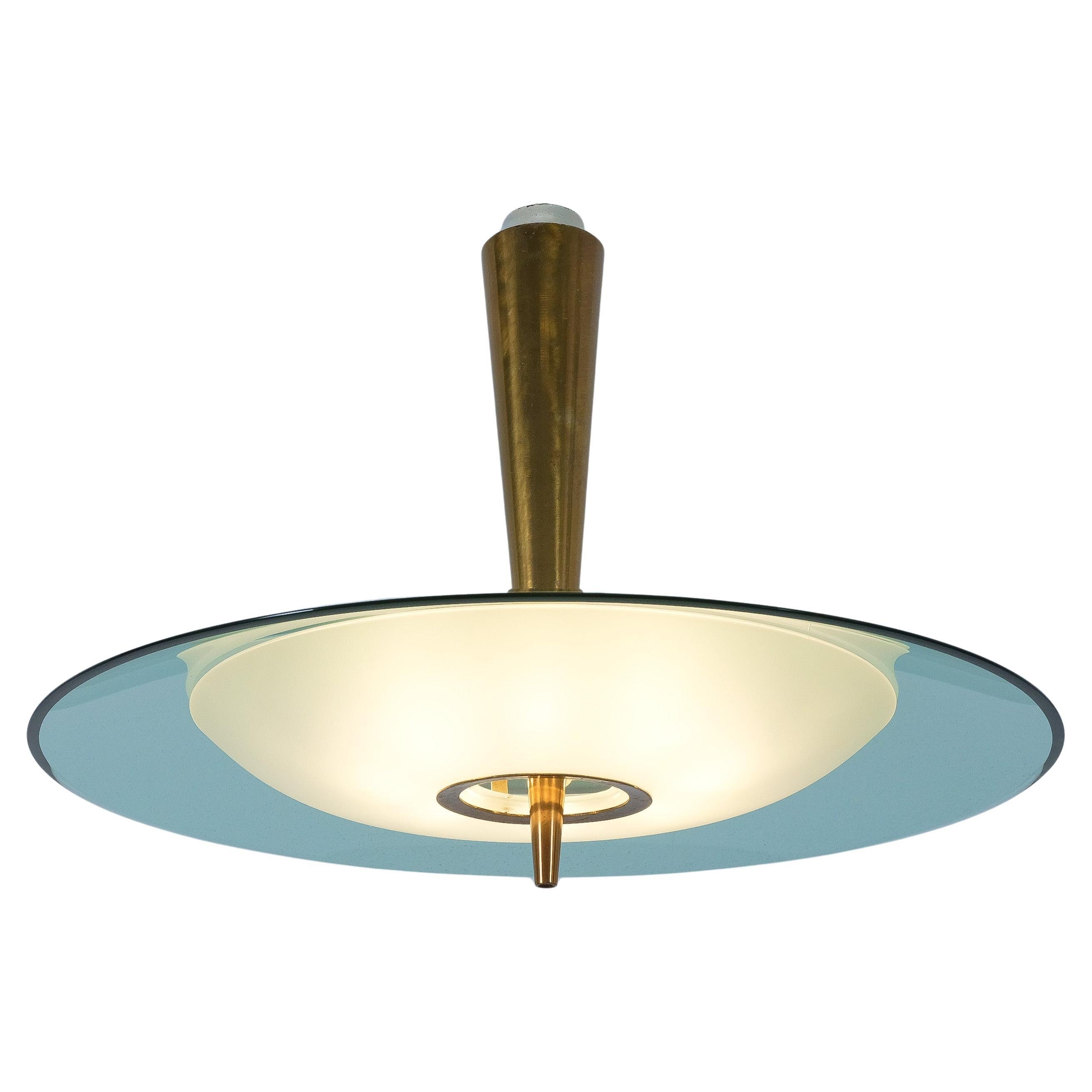 Max Ingrand Fontana Arte Semi Flush Mount Chandelier Mod. 1462 Glass Brass, 1960