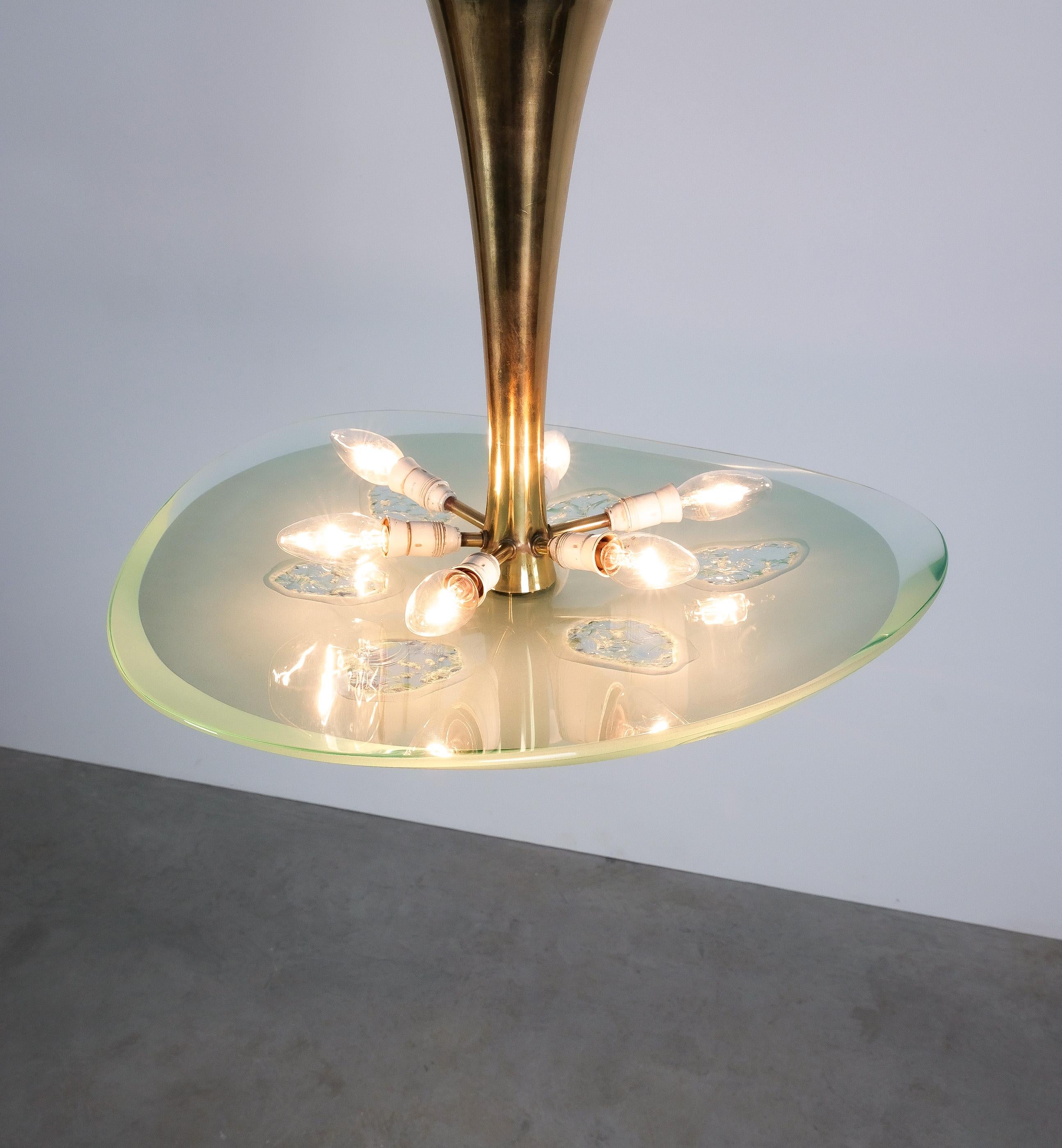 Max Ingrand Fontana Arte Semi Flush Mount Chandelier Mod. 1748 Vetro Ottone, 1957 in vendita 7