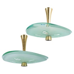 Max Ingrand Fontana Arte Semi Flush Mount Chandelier Mod. 1748 Vetro Ottone, 1957