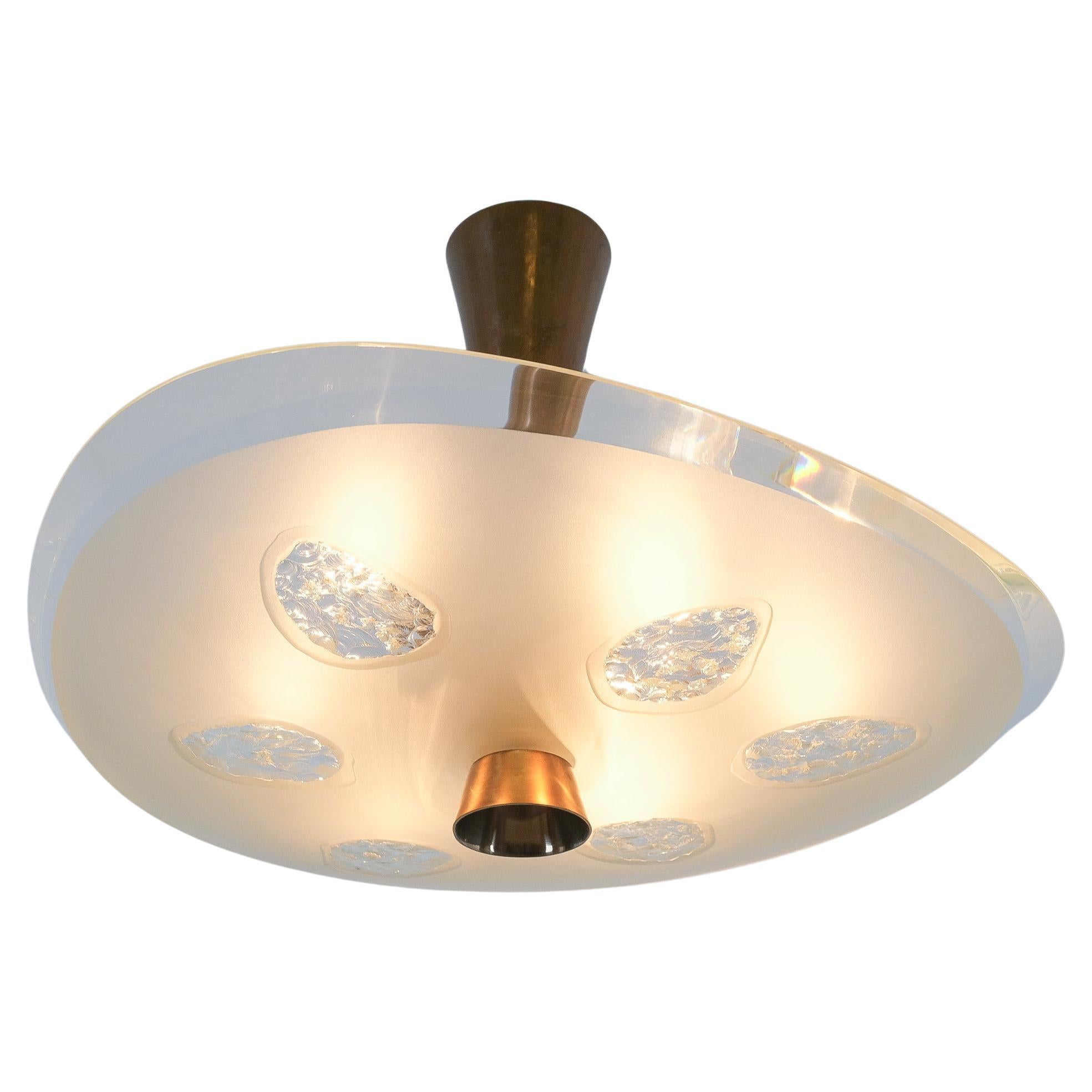 Max Ingrand Fontana Arte Semi Flush Mount Chandelier Mod. 1748 Glass Brass, 1957 For Sale