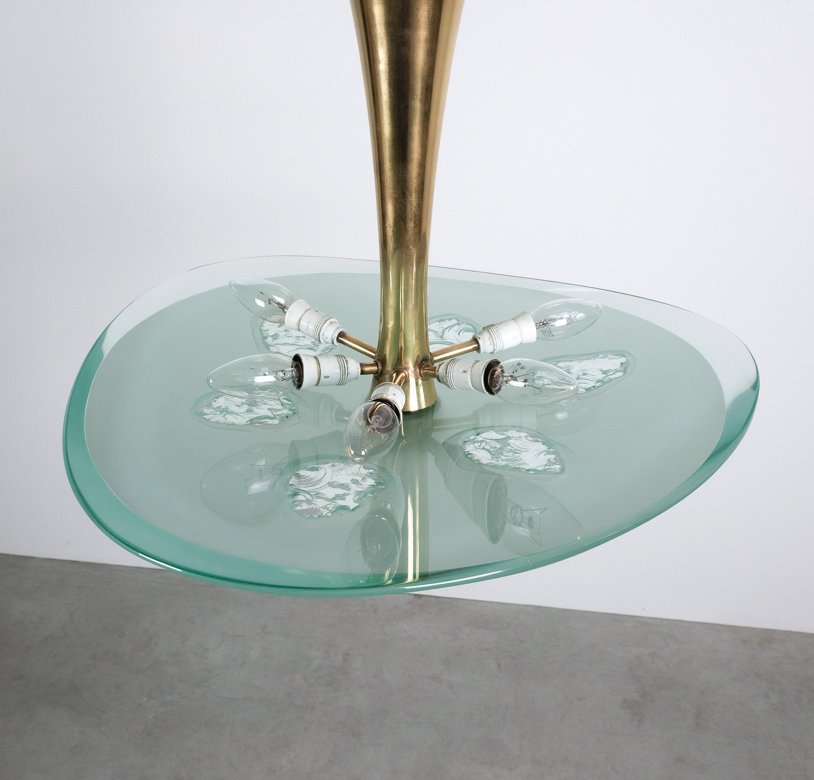 Polished Max Ingrand Fontana Arte Semi Flush Mount Chandelier Mod. 1748 Glass Brass, 1957 For Sale