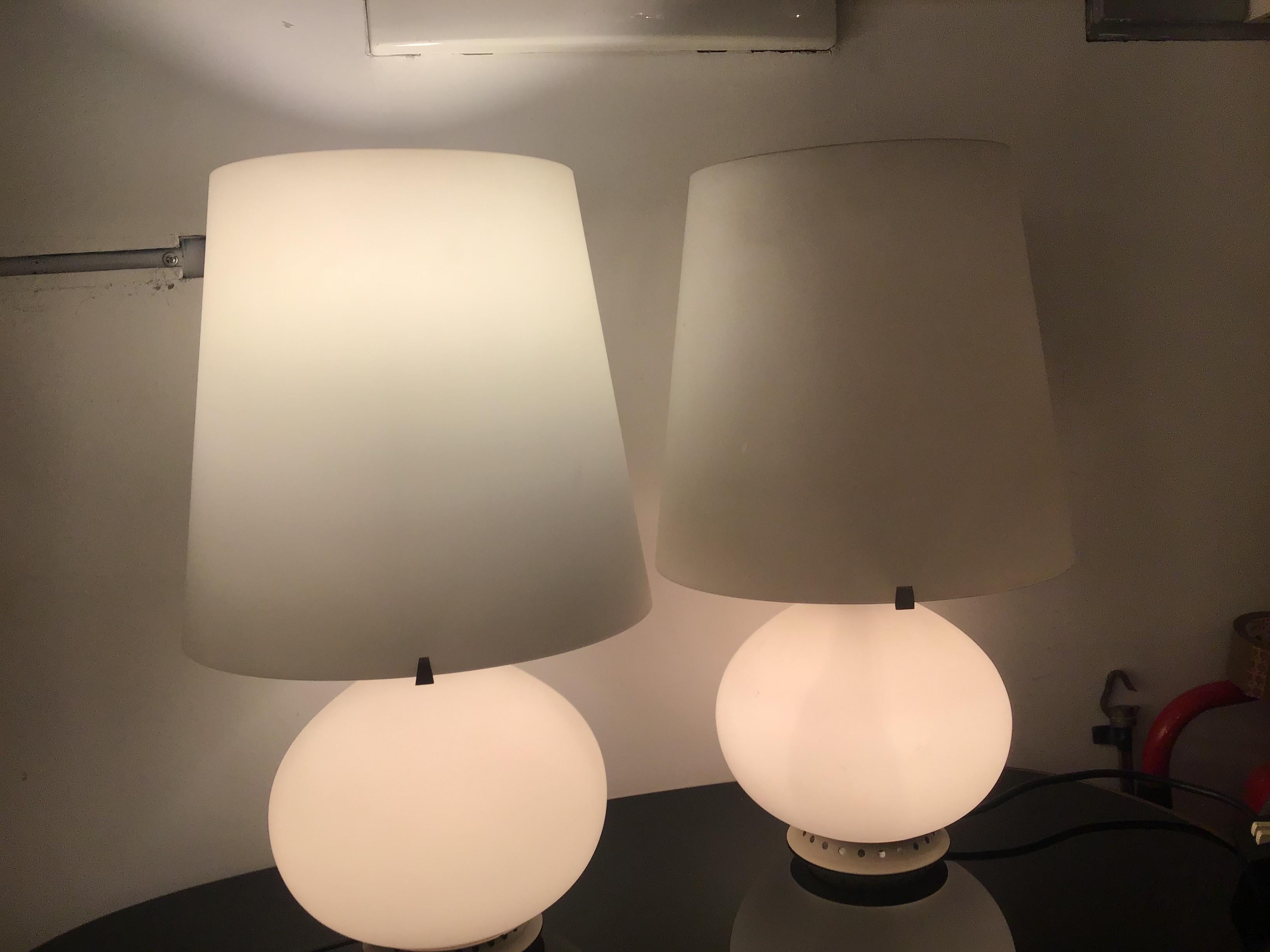 Mid-20th Century Max Ingrand Fontana Arte Table Lamps Opaline Glass Metal 1954 Italy For Sale