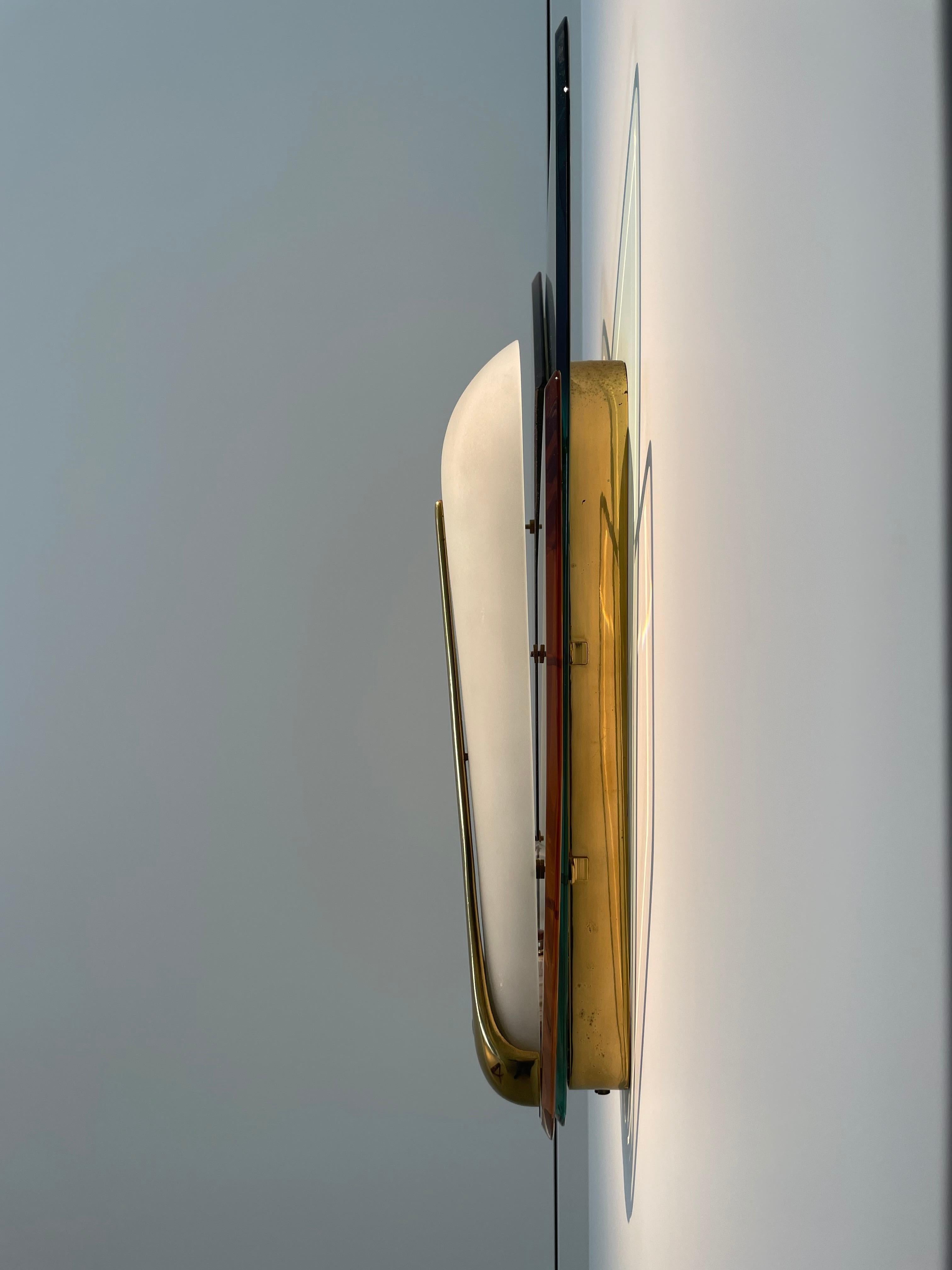 Mid-20th Century Max Ingrand Fontana Arte Wall Lamp Coloured Glass Brass Italy 1955
