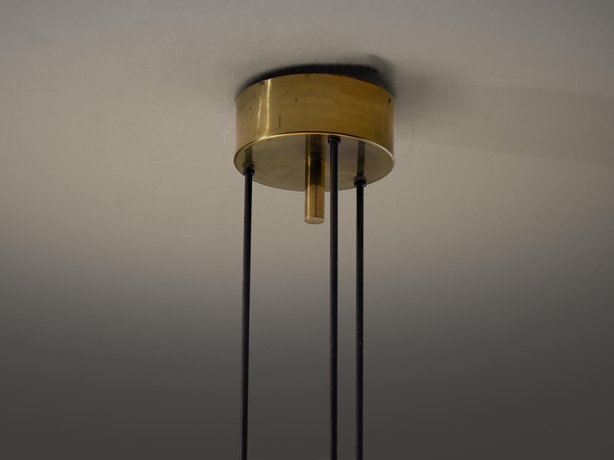 Italiano Lampadario '2356' in ottone e vetro di Max Ingrand per Fontana Arte