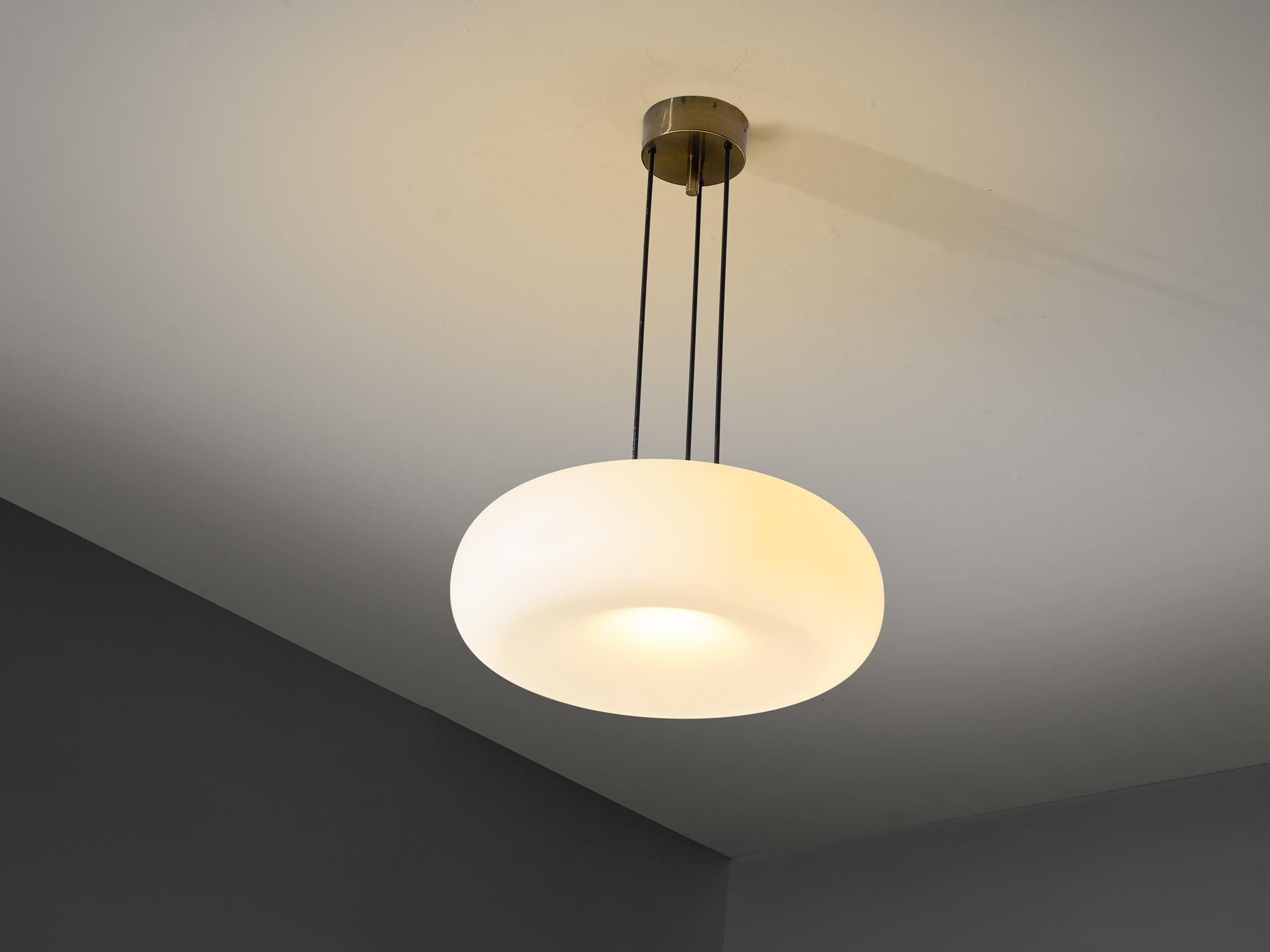 Metà XX secolo Lampadario '2356' in ottone e vetro di Max Ingrand per Fontana Arte