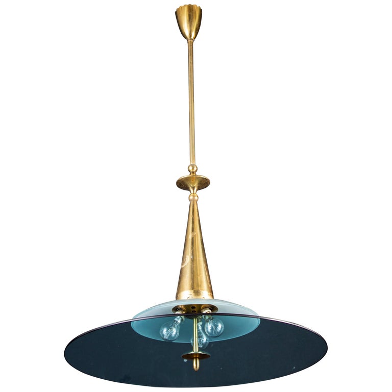 Max Ingrand for Fontana Arte Attributed Round Crystal and Brass Chandelier, 1940 For Sale