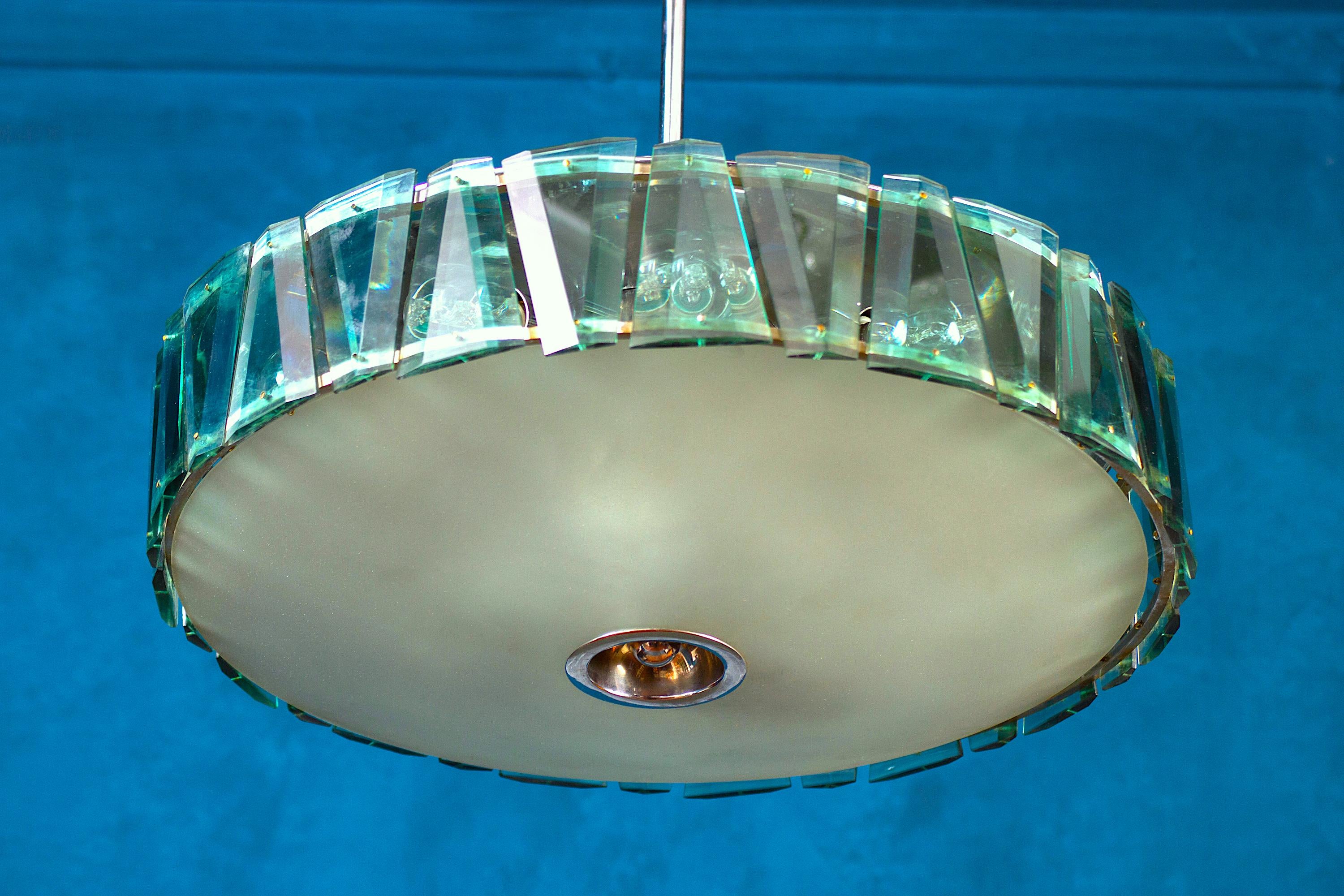 Mid-Century Modern Max Ingrand for Fontana Arte Attributed Round Crystal Chandelier, 1940 For Sale