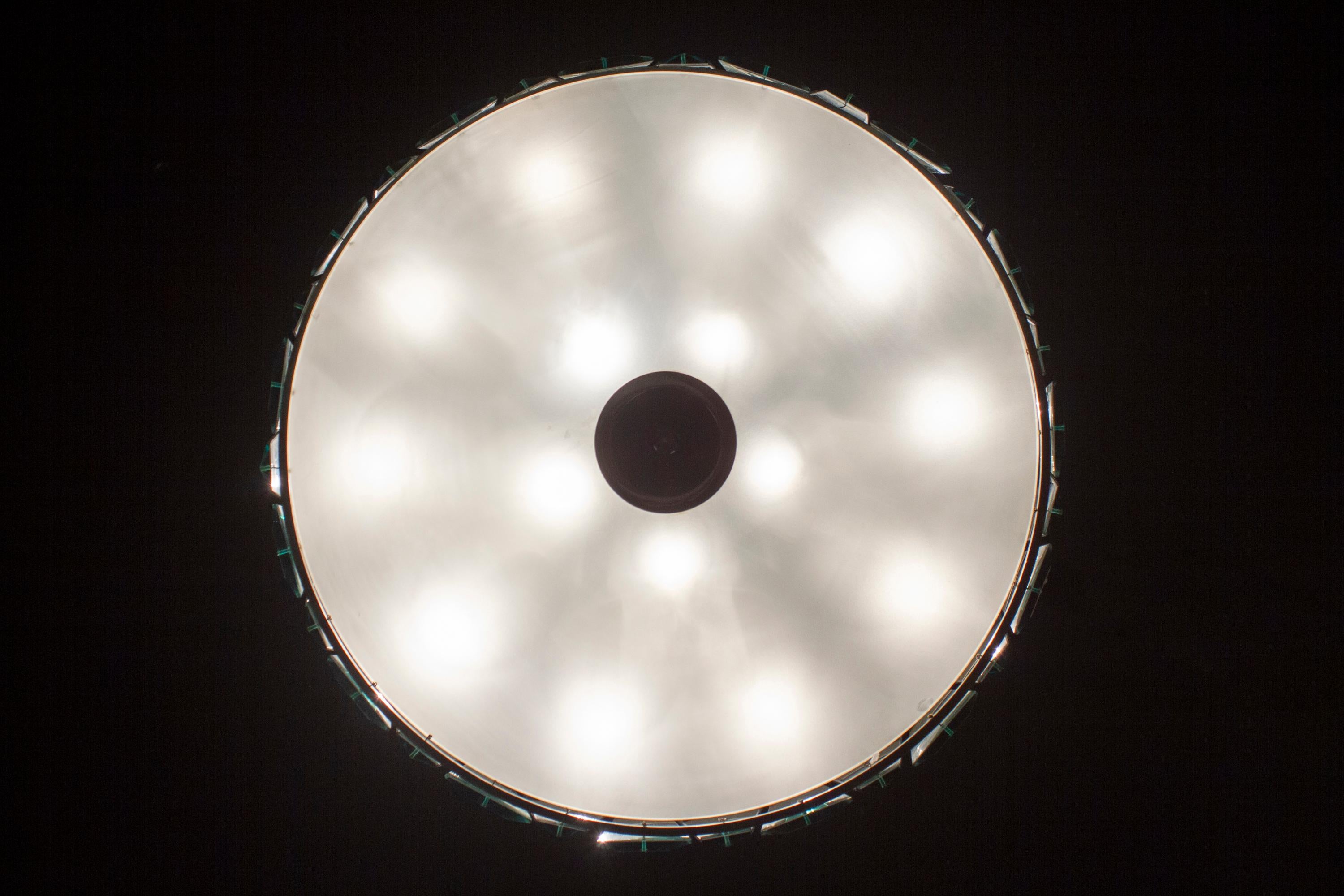 Mid-20th Century Max Ingrand for Fontana Arte Attributed Round Crystal Chandelier, 1940 For Sale