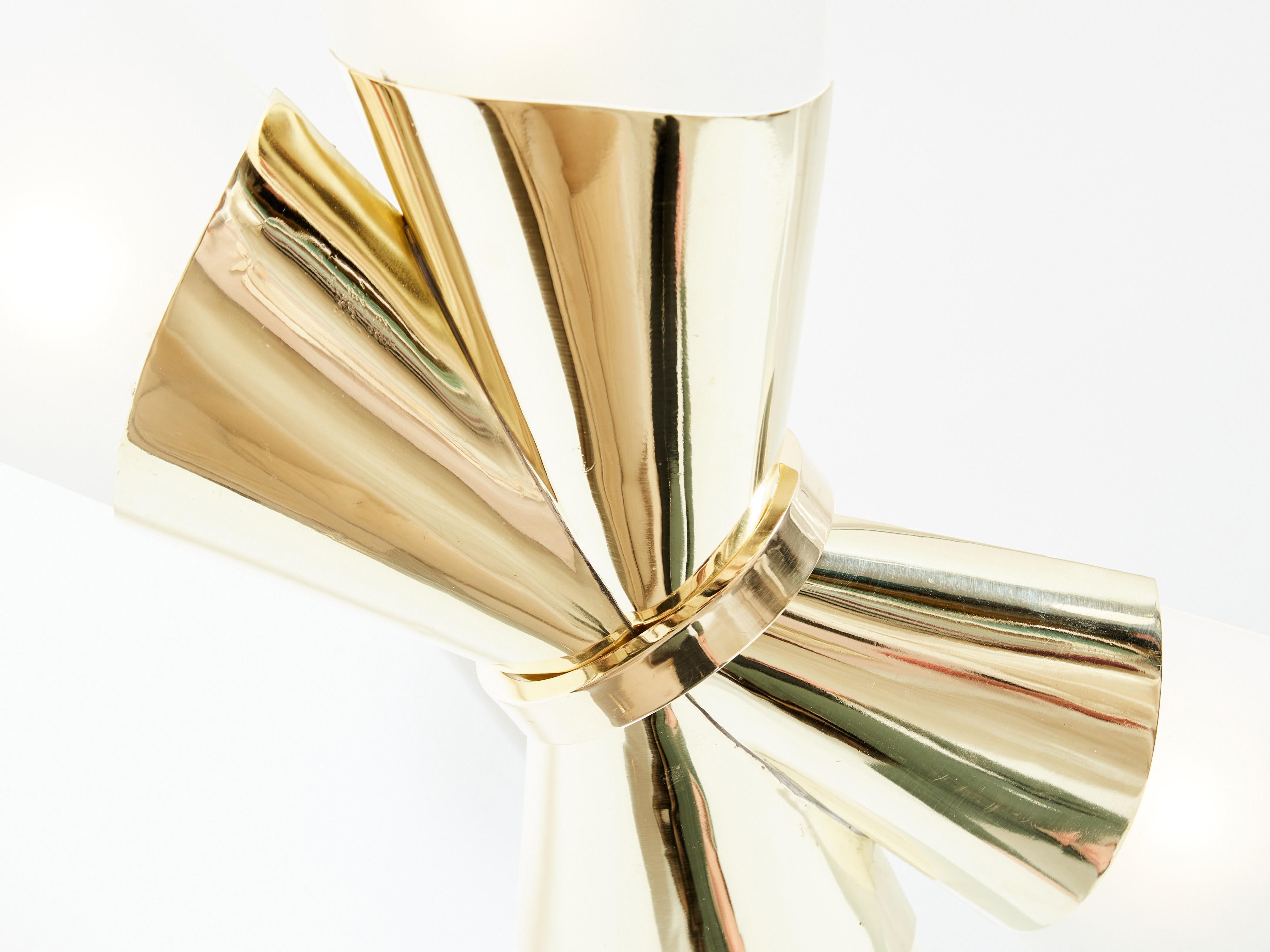 Brass Max Ingrand for Fontana Arte brass opaline glass chandelier 1955 For Sale