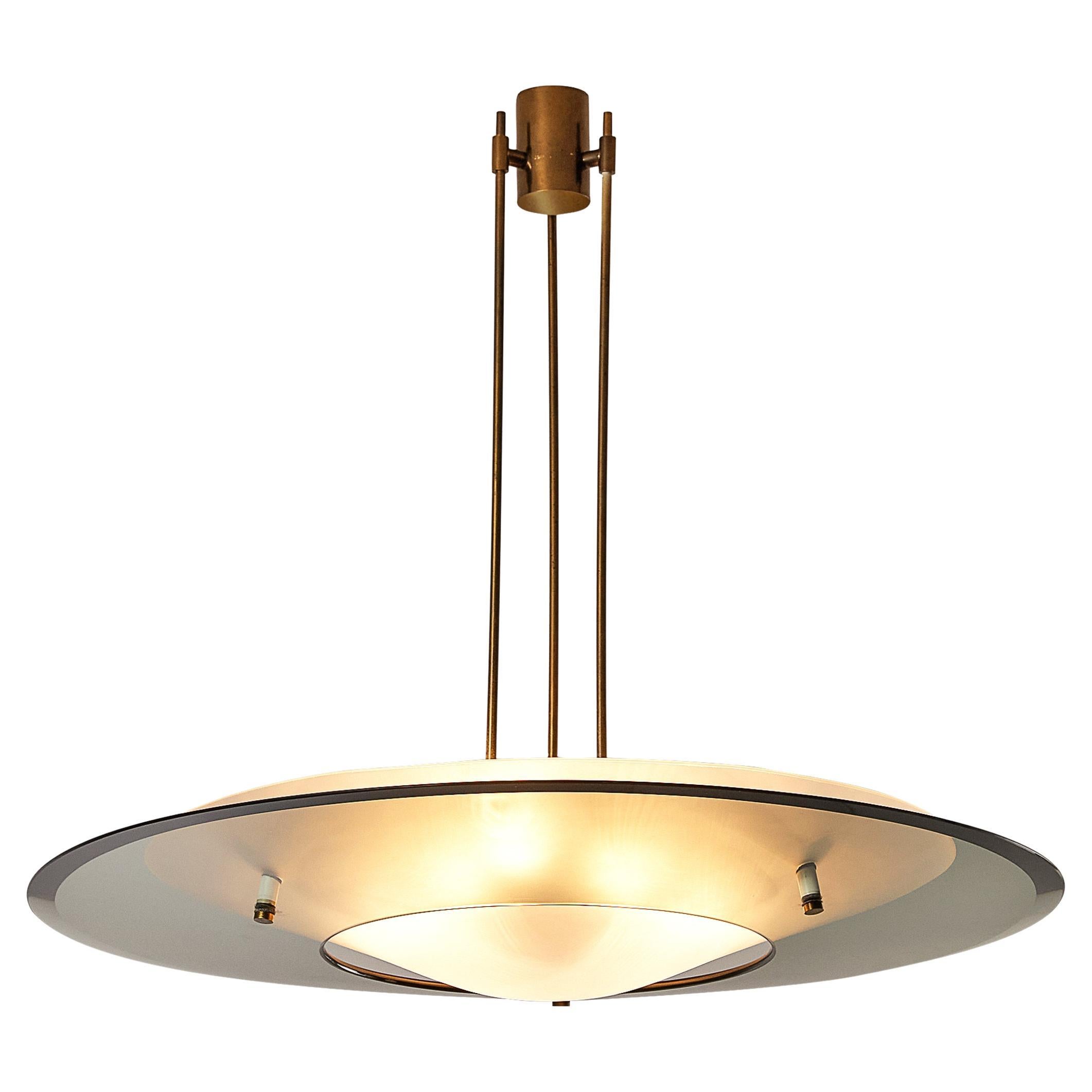 Max Ingrand for Fontana Arte Chandelier in Crystal Glass and Brass  For Sale