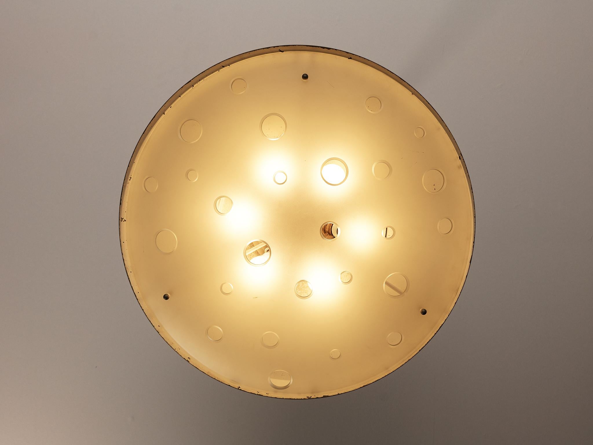 Lampadario Max Ingrand per Fontana Arte in cristallo satinato e ottone in vendita 3