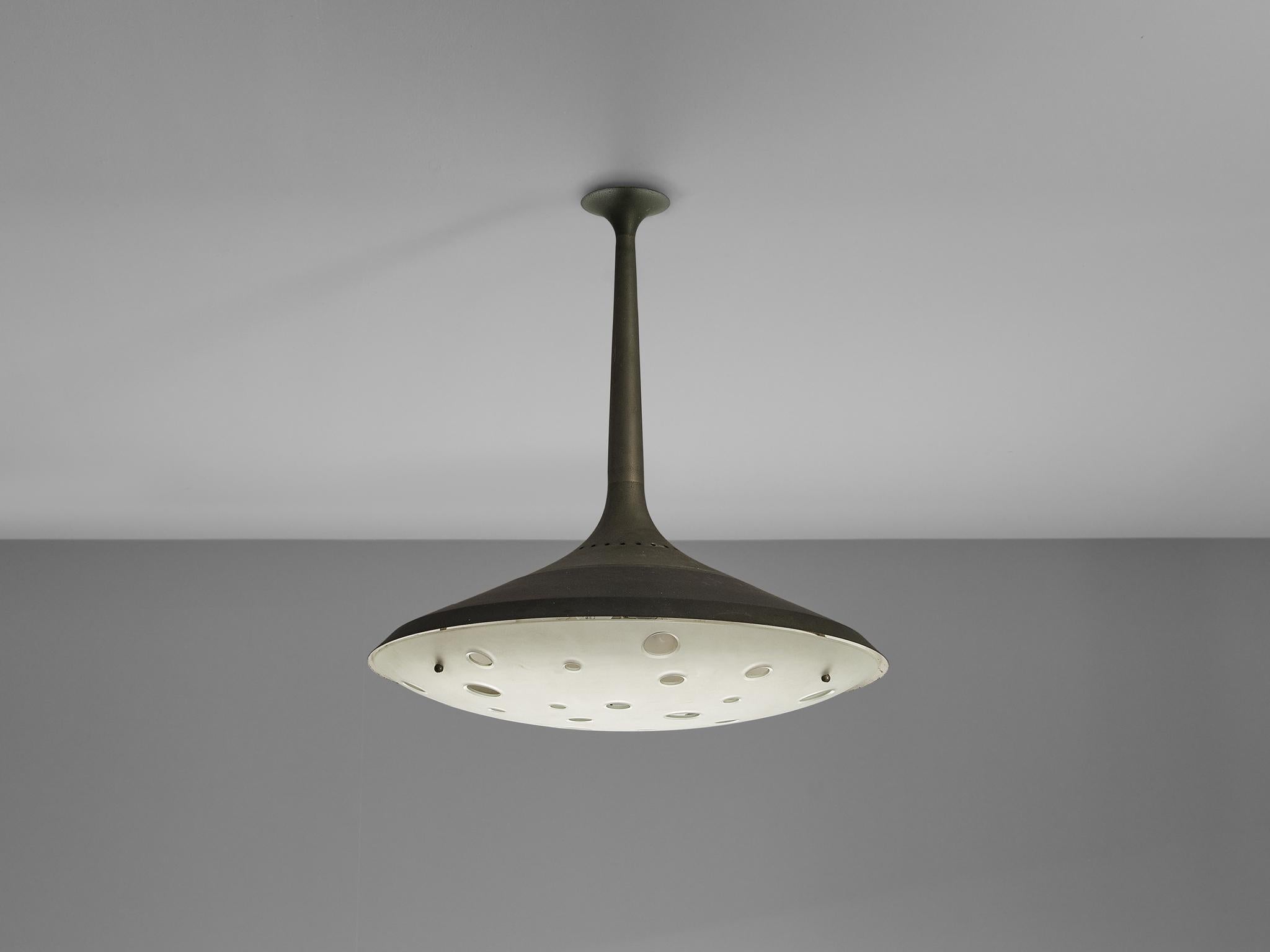 Lámpara de cristal satinado y latón Max Ingrand para Fontana Arte en venta 5