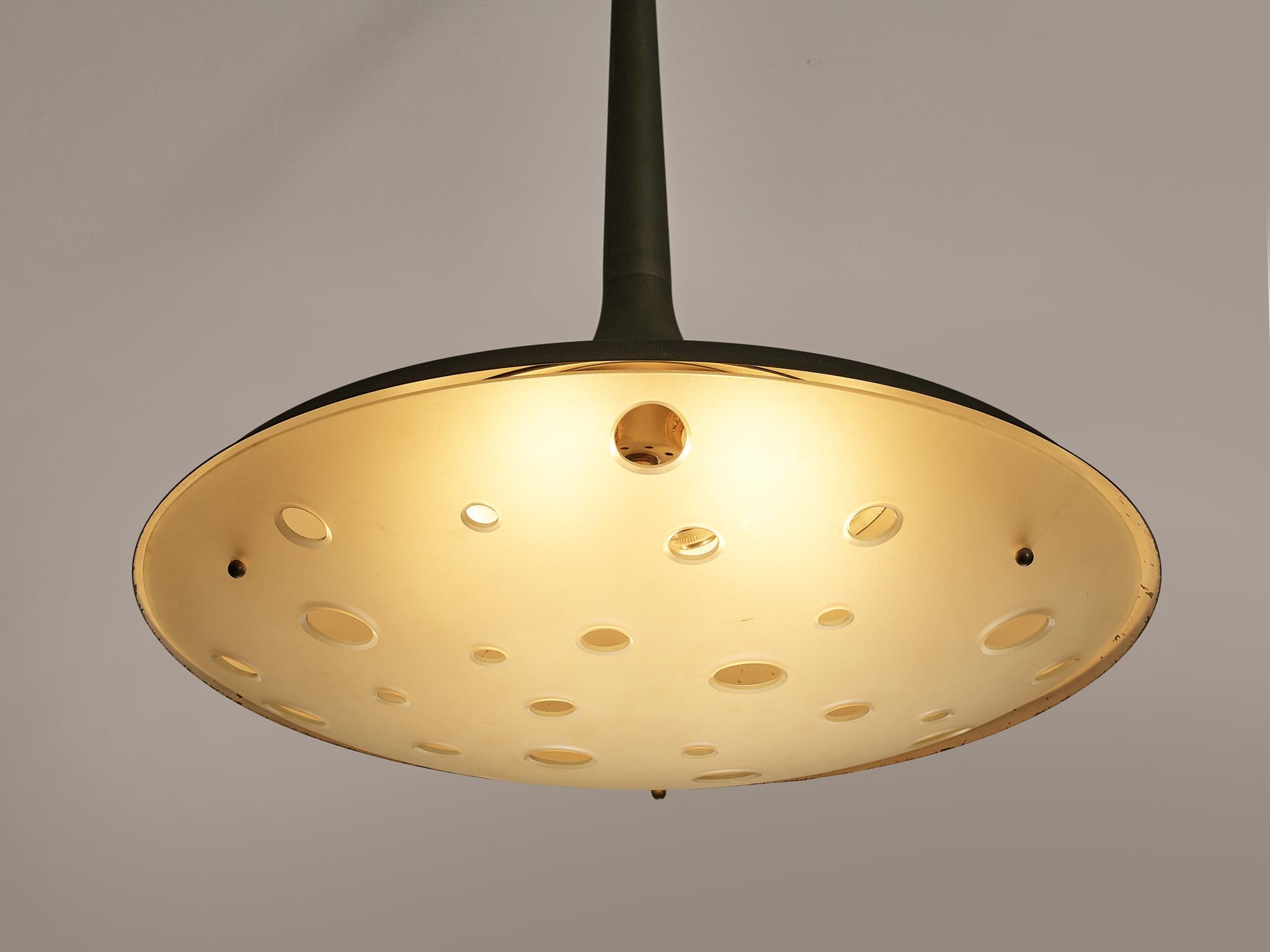 Lámpara de cristal satinado y latón Max Ingrand para Fontana Arte Italiano en venta